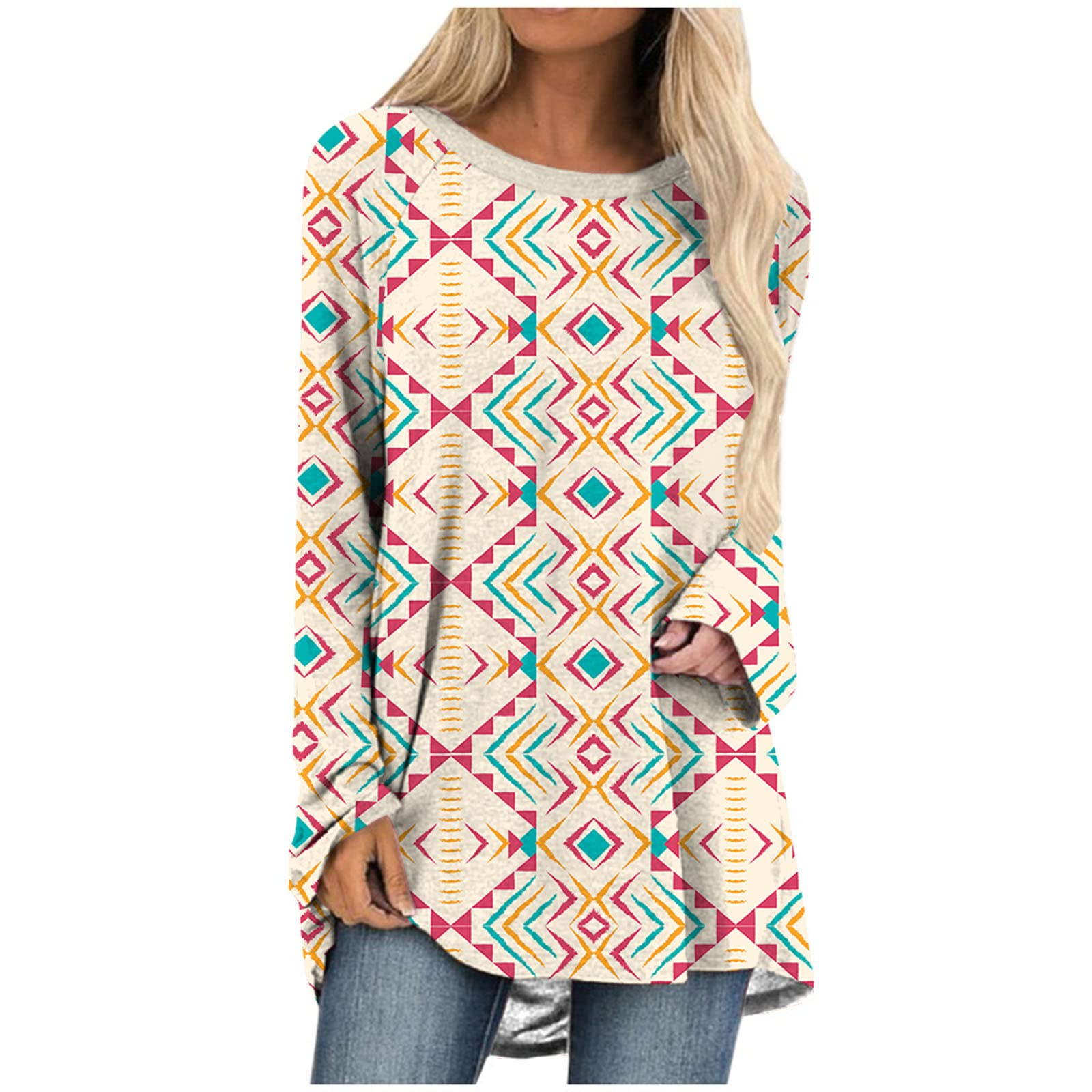 Vintage Aztec Crewneck Sweatshirts for Women - Casual Western Style for Summer Outfits
