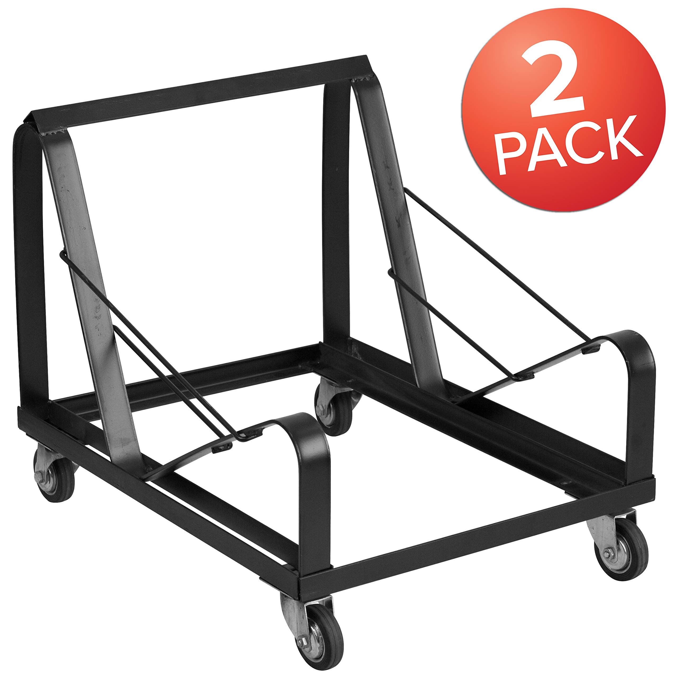 2 Pack Black Steel Heavy Duty Sled Base Stack Chair Dolly - Chair Truck for Restaurant, School, and Event Furniture Moving - Commercial Grade Utility Cart with Wheels for Easy Transport