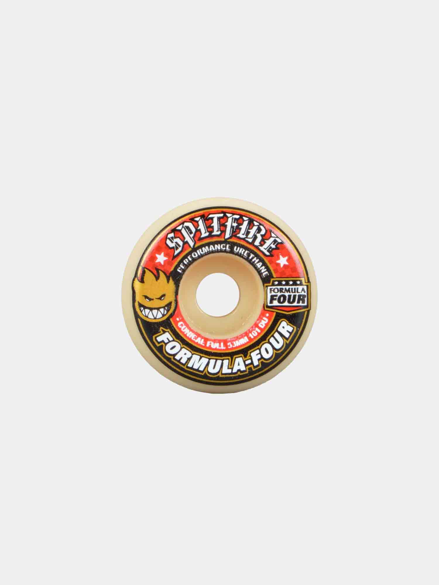 Spitfire Formula Four 101D Conical Skateboard Wheels - 99a Hardness for Street & Park Skating - High Performance Skate Wheels for Smooth Rides & Tricks