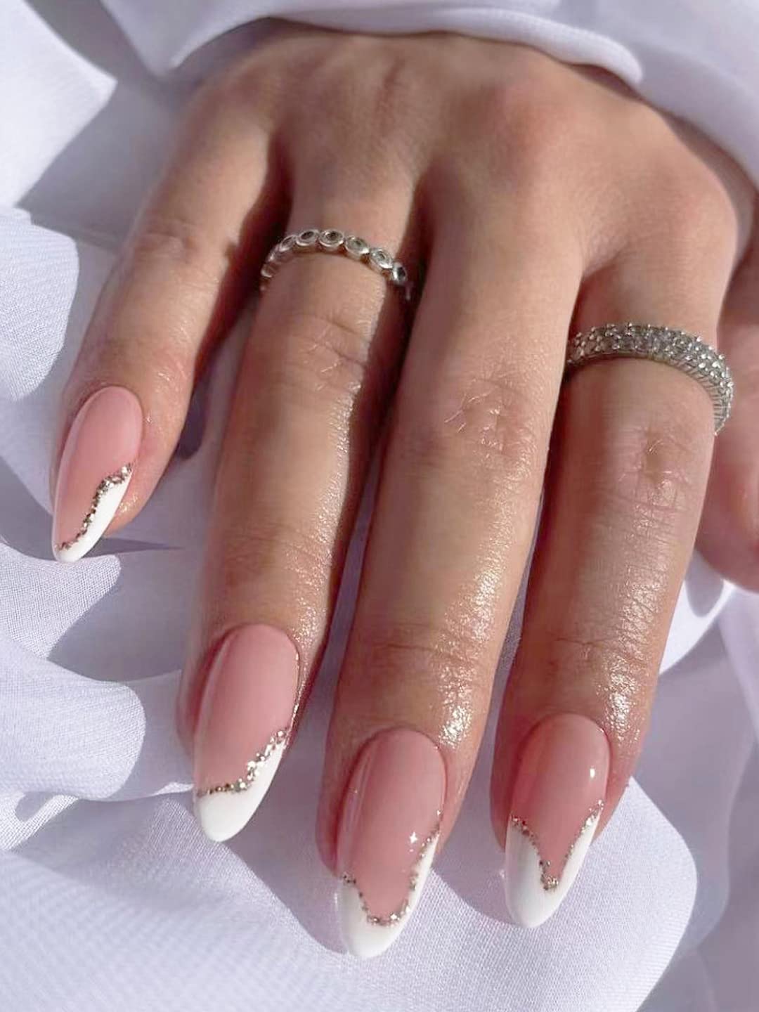 Premium Press on Nails 24PCS Set - Reusable Artificial Nails with Golden Glitter Design, Nail Glue & Kit | Easy Fake Nail Extensions for Parties, Weddings & Special Occasions