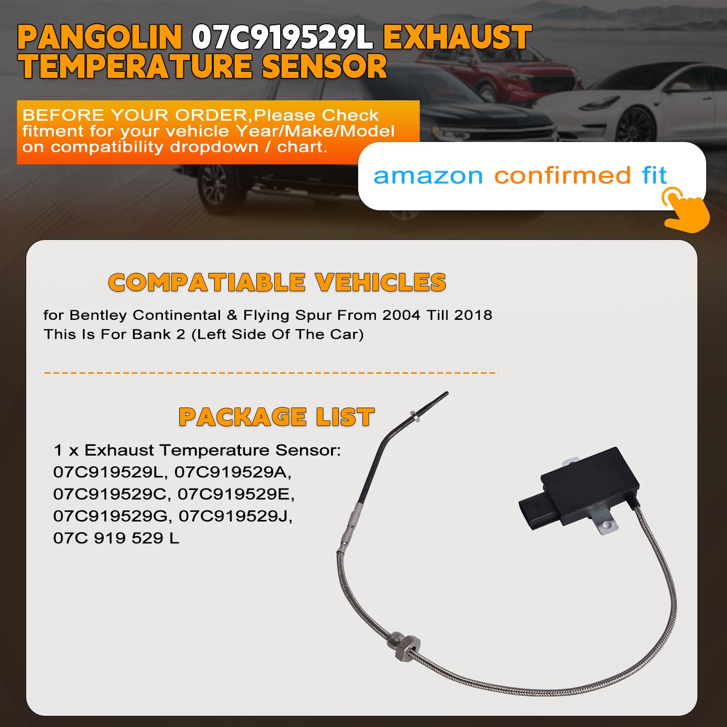 PANGOLIN 07C919529L Exhaust Temperature Sensor Compatible with Bentley Continental & Flying Spur (2004-2018) - Replaces OE 07C919529A/C/E/G/J/L | High-Performance Engine Protection for Luxury Car Maintenance & Performance Tuning