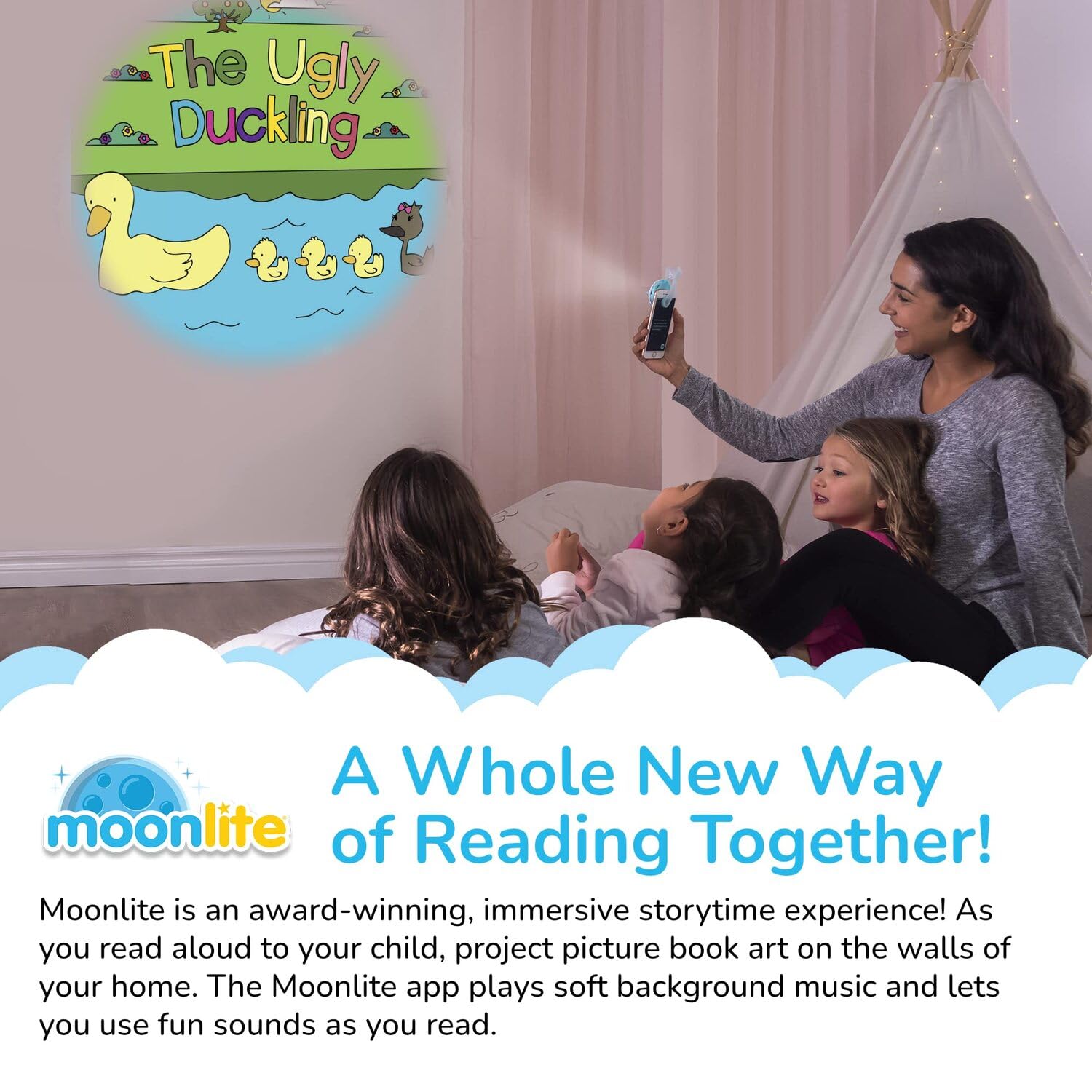Moonlite Storytime The Ugly Duckling Projector Storybook Reel – Interactive Digital Storytelling with Fun Sound Effects | Early Learning Educational Toy for Toddlers Ages 12+ Months | Perfect for Bedtime Reading, Classroom Activities & Family Bonding
