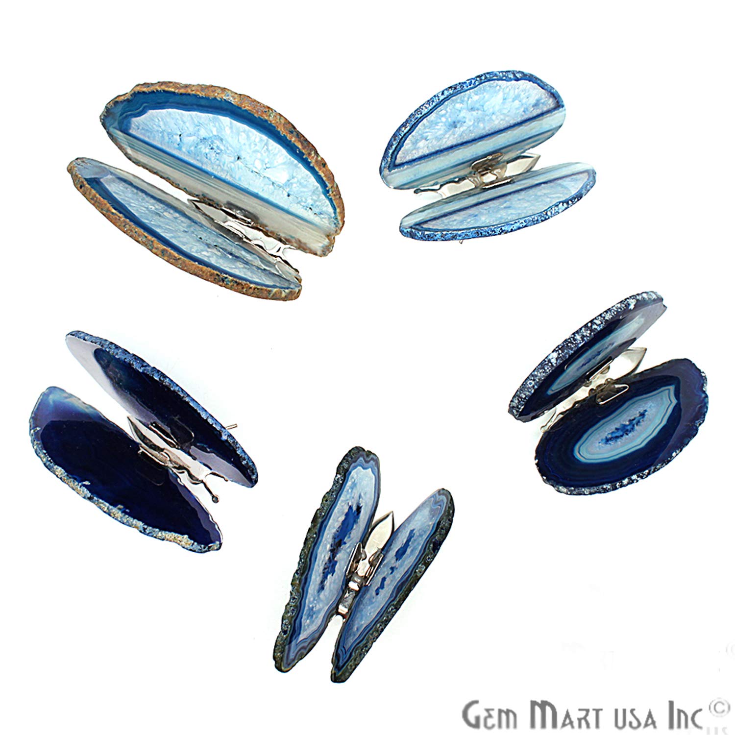 Blue Agate Slice Butterfly Wall Decor - Natural Agate Geode Butterfly Wings for Boho Home Decor, Spiritual Healing & Meditation Room - Perfect for Living Room, Bedroom, Office & Gift Giving (BFLY-10002)
