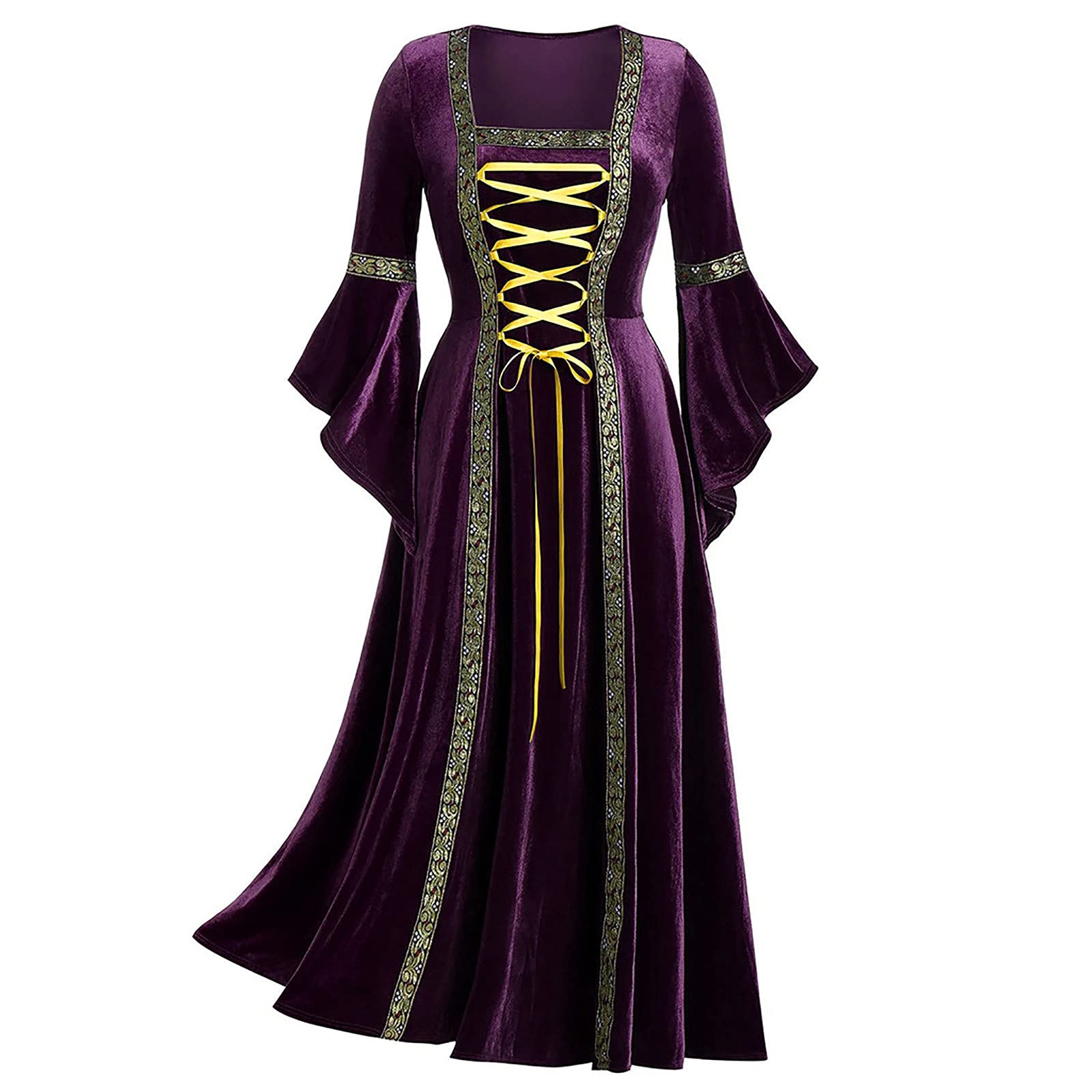 Vintage Medieval Women's Dress Long Sleeve Bandage Party Gown Floor Length Cosplay Costume - Perfect for Renaissance Fairs, Halloween, Themed Parties & LARP Events