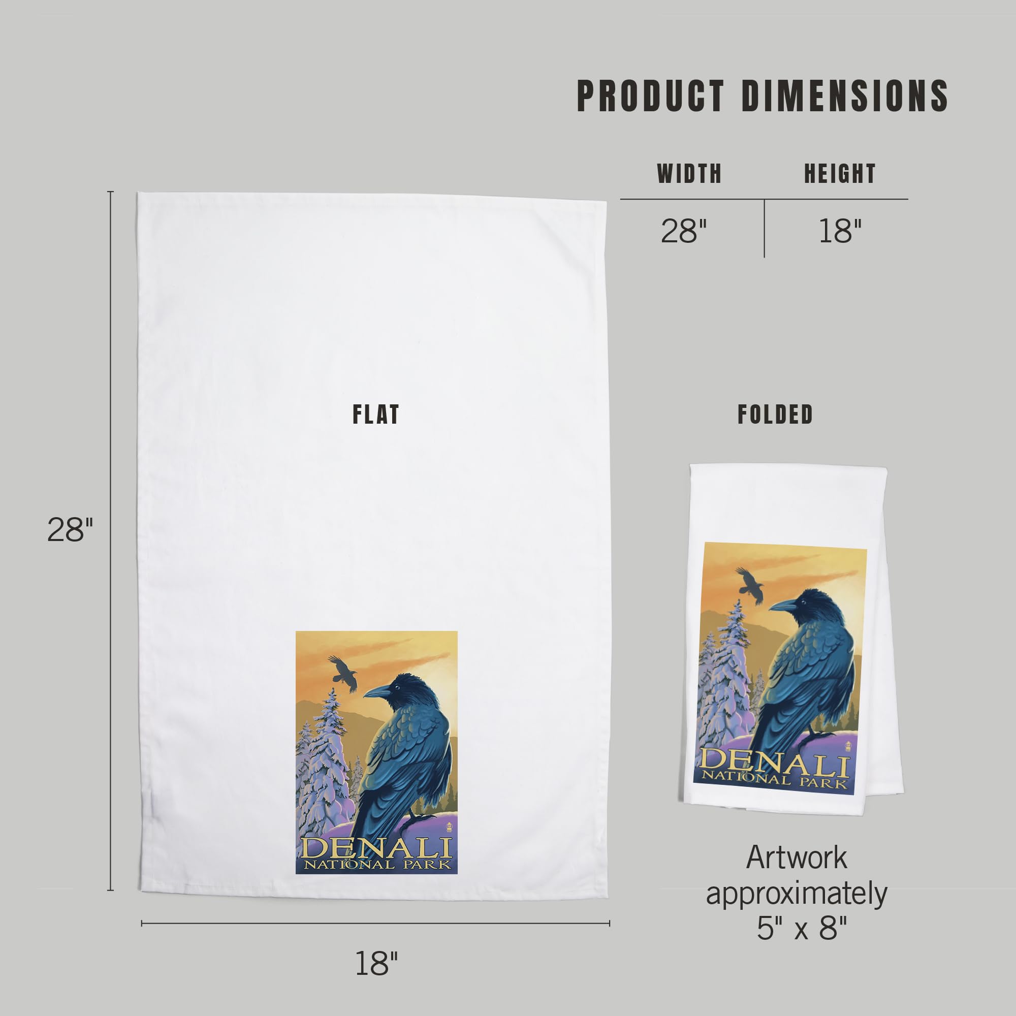 Lantern Press Denali National Park Ravens 100% Cotton Tea Towel - Decorative Hand Towel for Kitchen & Home Decor - Perfect for Dish Drying, Gift Giving & Cabin Decorations