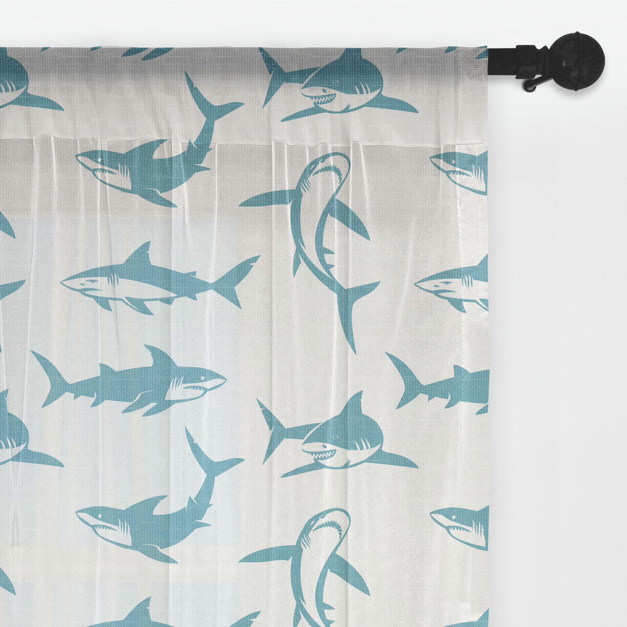 Ambesonne Shark Themed Tulle Curtains - Blue Marine Predator Design with Cartoon Fish & Sharp Teeth - Sheer Window Drapes for Bedroom, Living Room, or Kids Room - 2 Panels (108x96 Inches) - Rod Pocket for Easy Hanging - Perfect for Ocean Theme Decor, Birthday Parties & Weddings