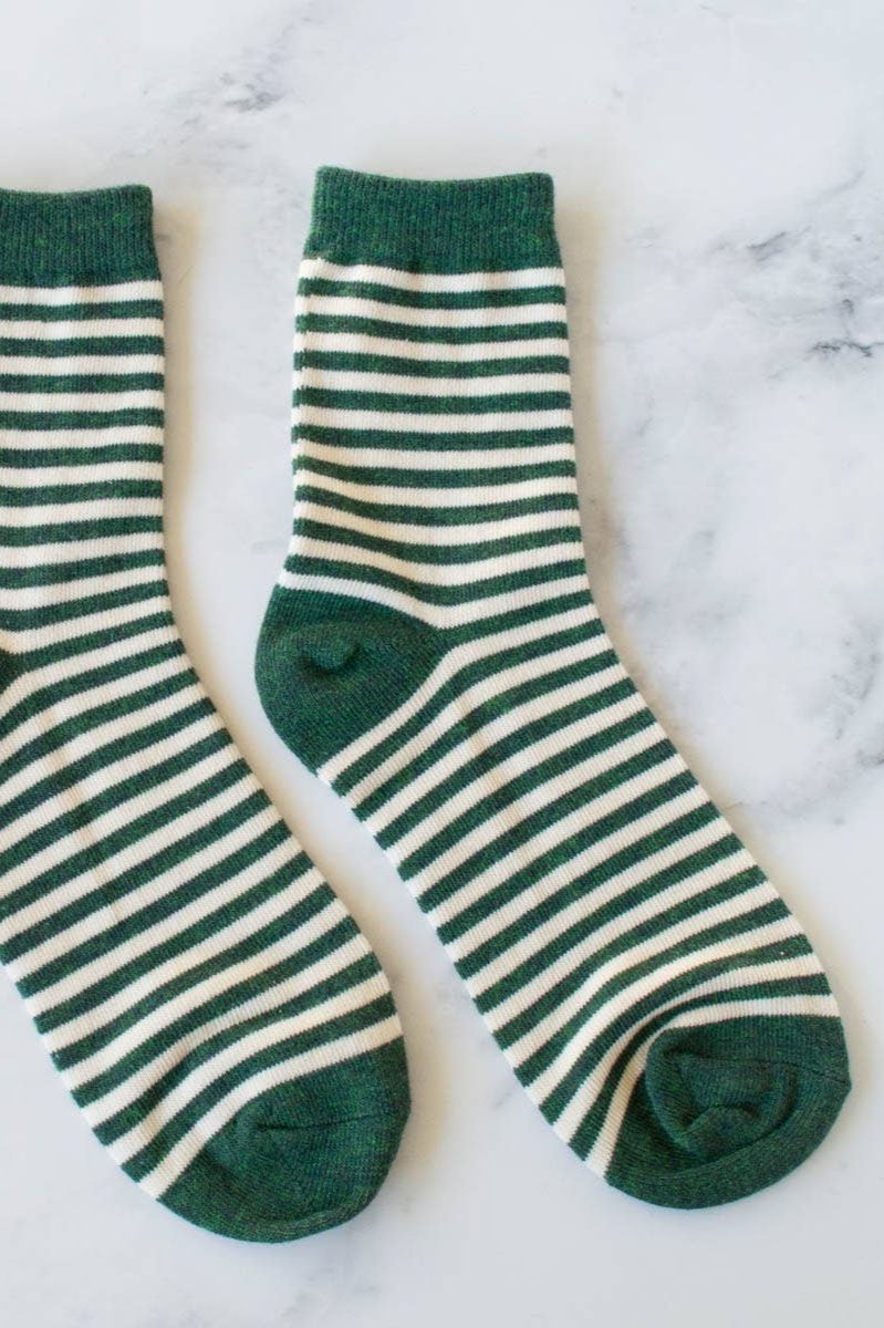 Thin Stripe Cotton Socks for Men & Women - Olive Green Casual Crew Socks for Everyday Wear, Workout & Outdoor Activities