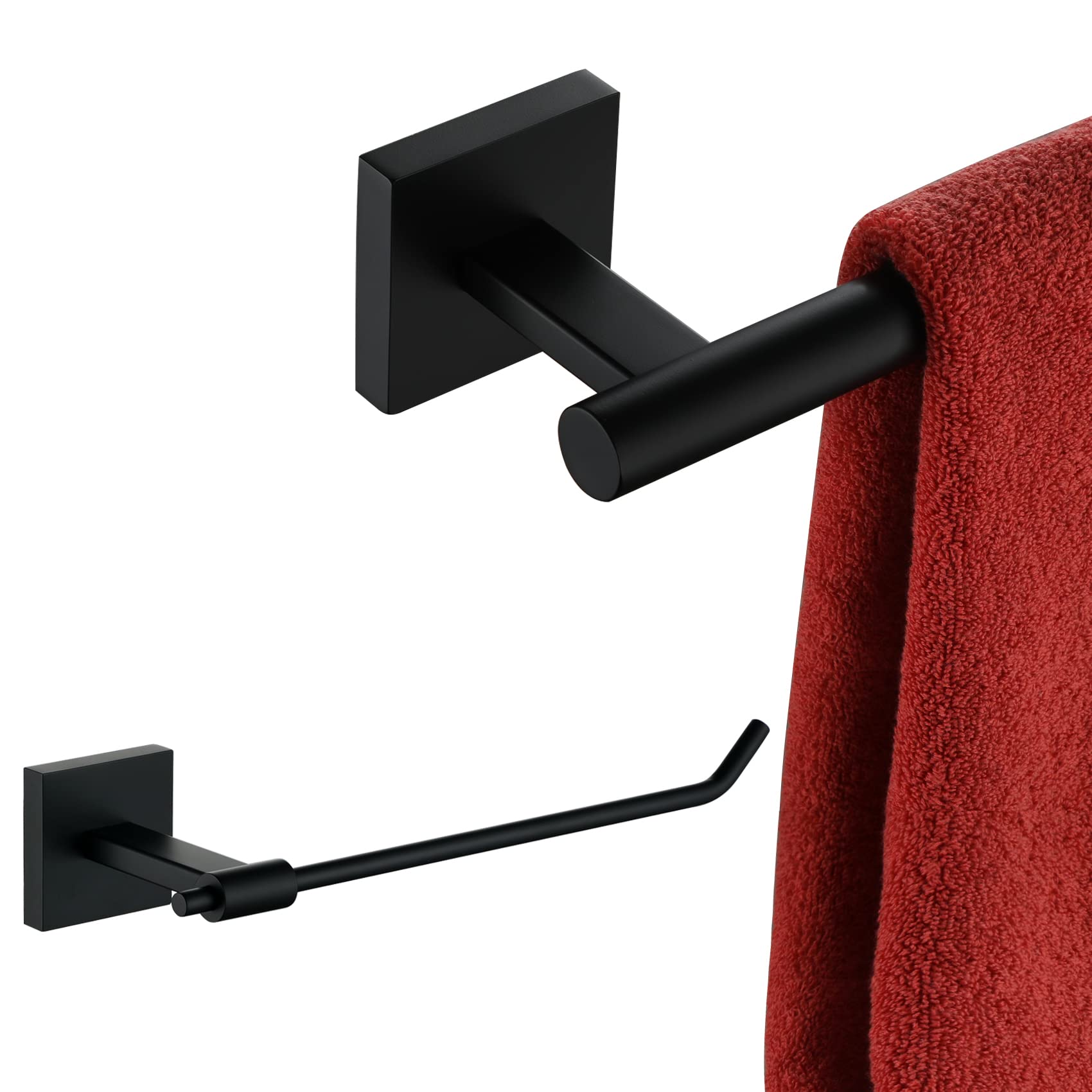 16 Inch Matte Black Bath Towel Rails - Heavy Duty Towel Bars & Holder for Bathroom, Shower, Kitchen - KOKOSIRI B4005BK-L16+B3005BK - Perfect for Spa, Hotel & Home Decor