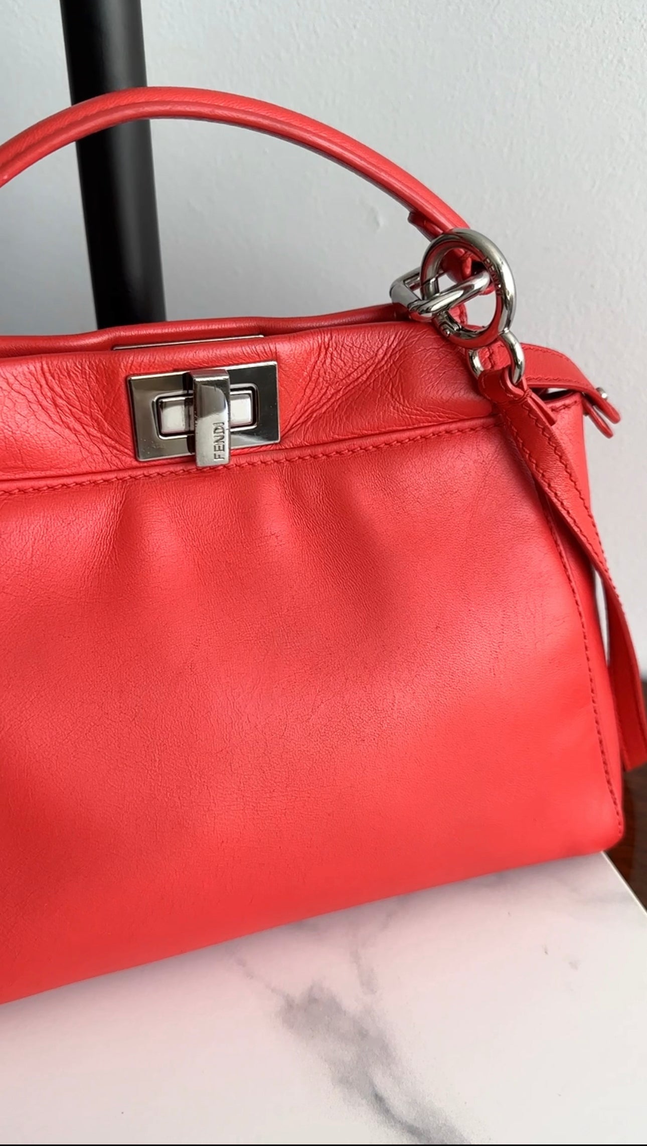 Fendi Peekaboo Mini Two-Way Shoulder Bag in Red Leather - Luxury Crossbody & Top Handle Purse for Women, Perfect for Date Night & Evening Events