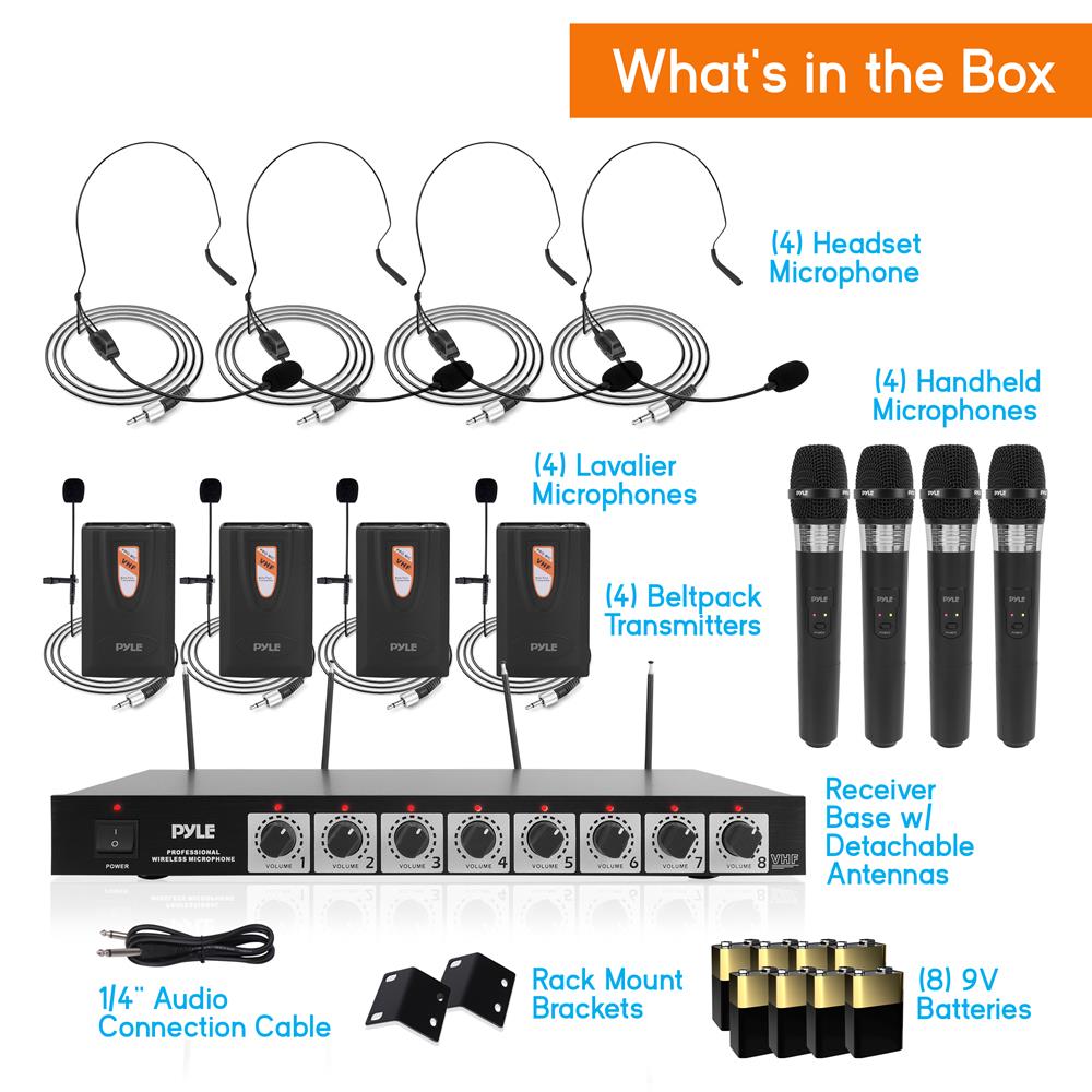 8 Channel Wireless Microphone System with UHF Frequency for Karaoke, Church, Events & Public Speaking - Professional Audio Equipment for Clear Sound