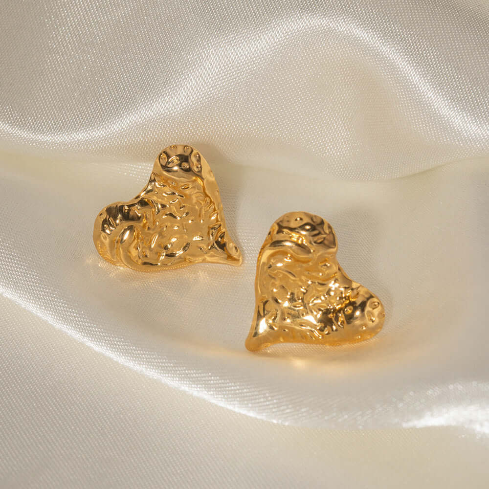 Minimalist Engraved Texture 18K Gold Plated Heart Stud Earrings for Women | JDE033 | Perfect for Valentine's Day, Anniversary Gifts & Everyday Elegance