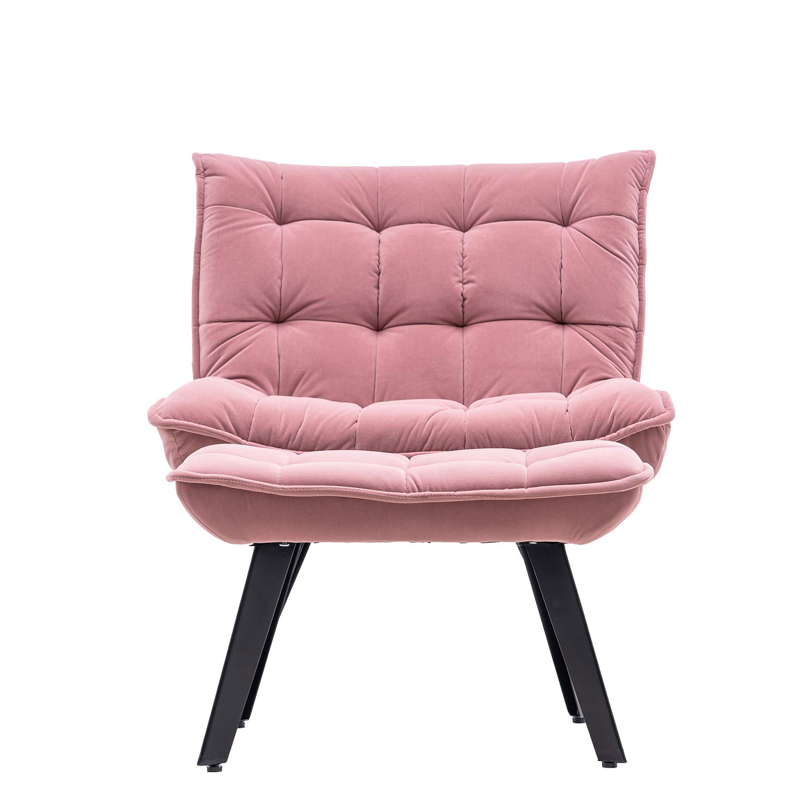 RUNNA Modern Soft Velvet Accent Chair with Ottoman - Pink Living Room Chair, Bedroom Lounge Chair with Black Legs for Home Decor | Perfect for TV Watching, Reading & Relaxing