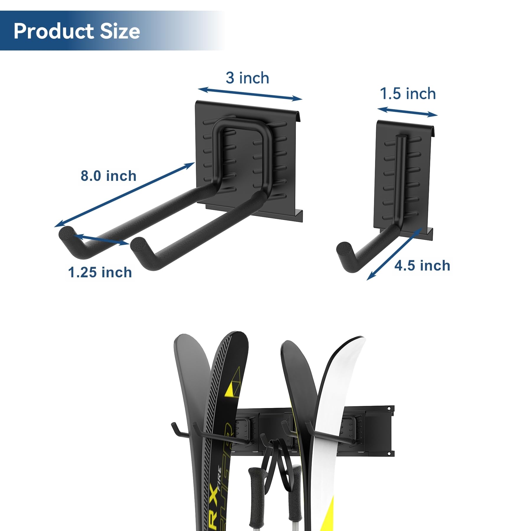 Heavy Duty Ski Wall Rack - Garage Storage Organization System for 2 Pairs of Skis & Snowboards - Wall Mount Hanger Holds Up to 100lbs - Perfect for Home, Shed & Garage Organization