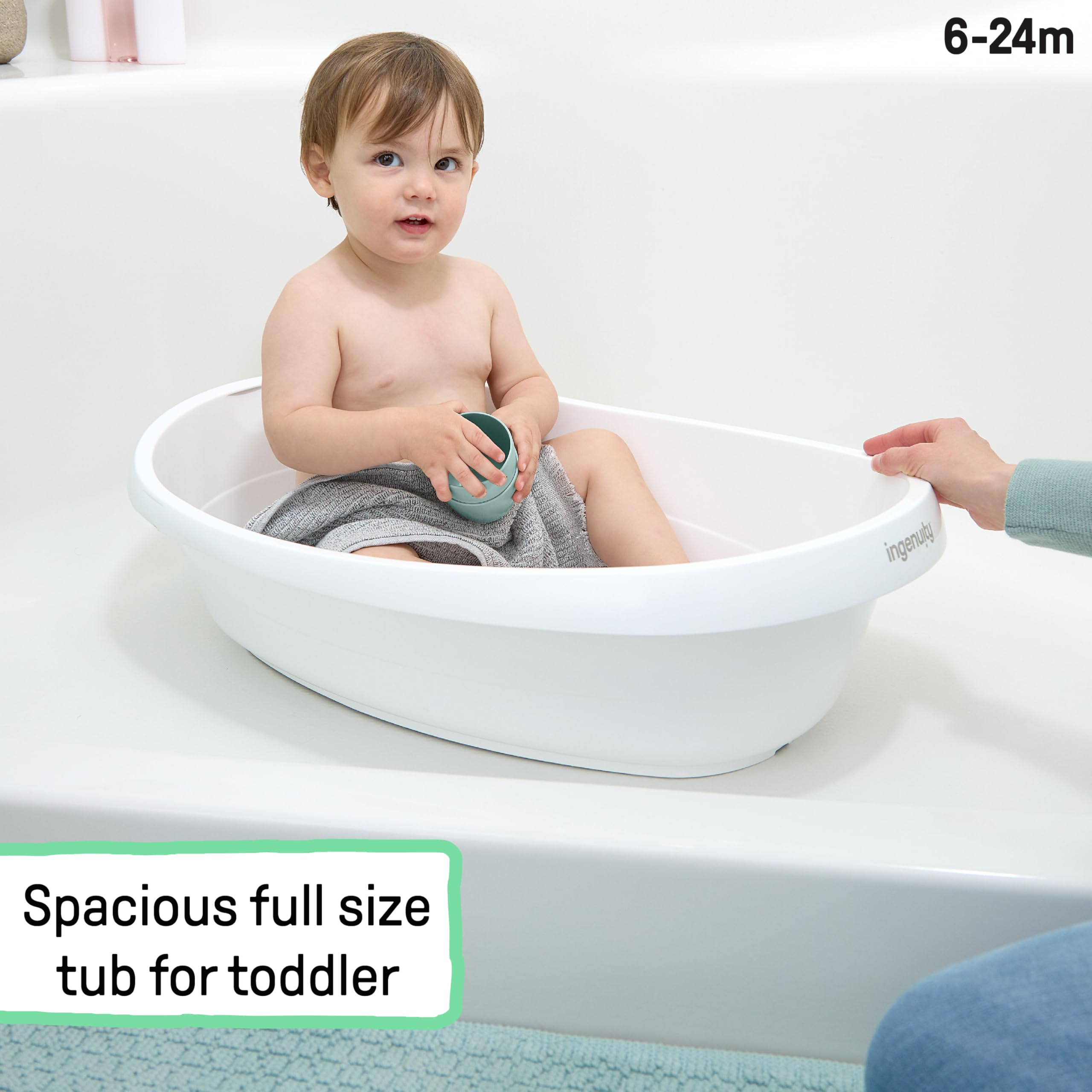Ingenuity Room to Soak 4-in-1 Baby Bath Tub for Newborn to Toddler | Adjustable Sling & Supportive Seat | Includes 2 Pour & Rinse Cups | Easy Drain Plug | 0M+ | Perfect for Bath Time Safety & Comfort in Nursery or Travel
