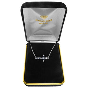 0.24 Carat 14K Solid White Gold Cross Bracelet with Diamond & Sapphire - Elegant Religious Jewelry for Women, Perfect for Church, Weddings & Special Occasions