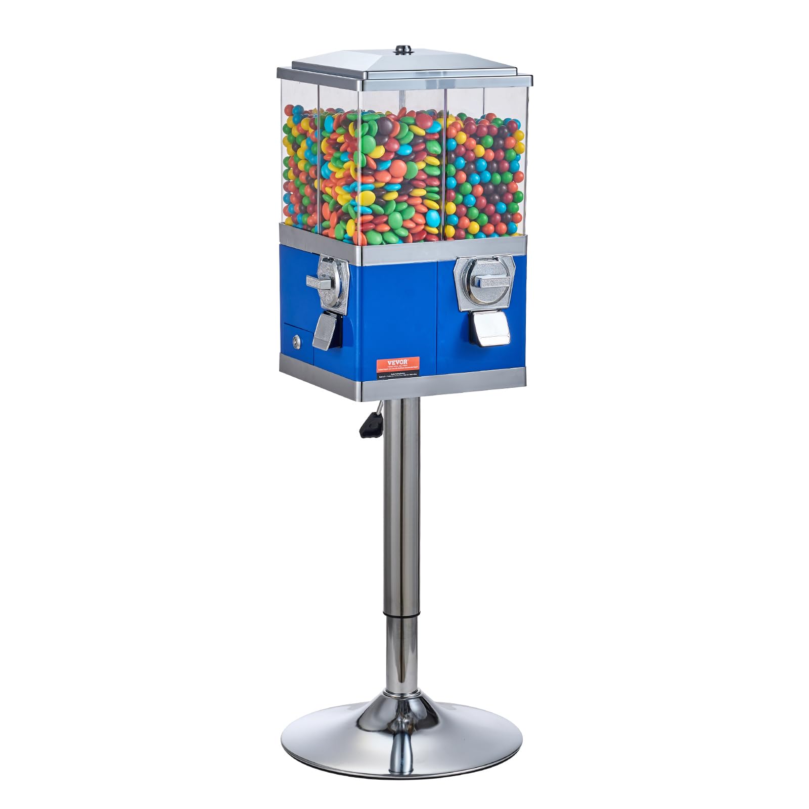 VEVOR Commercial Vending Machine - 4 Compartment Rotatable Gumball & Candy Dispenser with Adjustable Height & Iron Stand | Coin Operated for Gumballs, Candy, Toy Capsules, Bouncy Balls, Nuts | Perfect for Retail Stores, Arcades, Restaurants & Business Use (Blue)