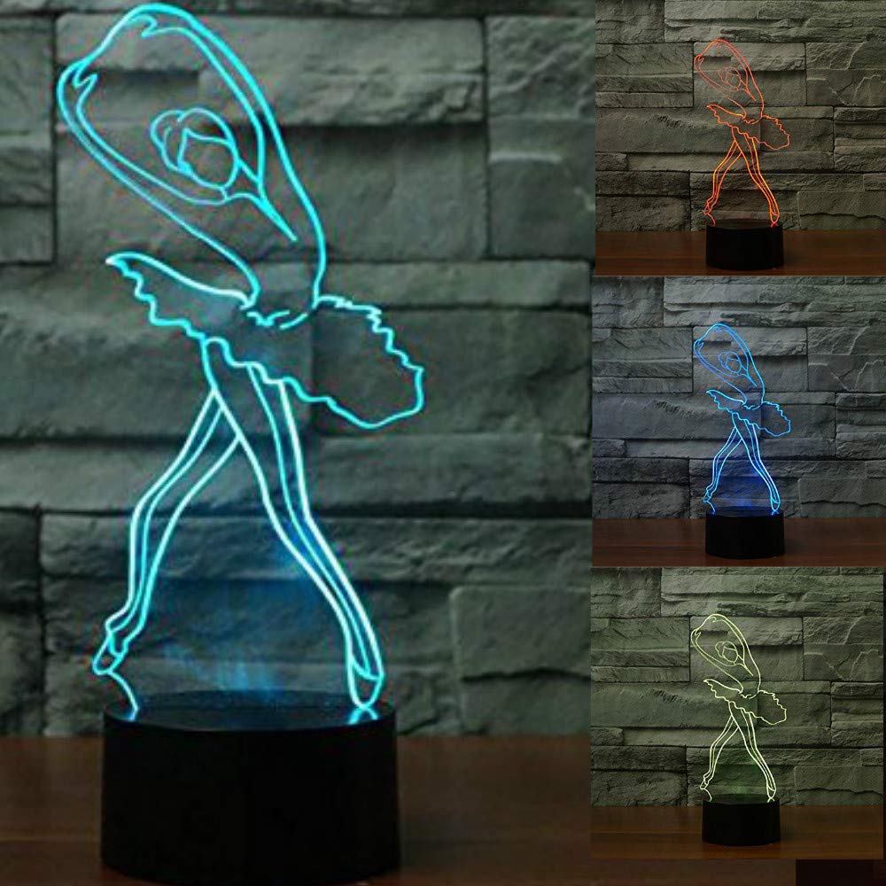 3D Ballerina Ballet Girl Night Light - Touch Switch LED Table Lamp with 7 Color Changing Modes - Optical Illusion Desk Decor for Kids Room, Nursery, Christmas Gift, Birthday Present - Perfect for Bedtime, Study Room, and Home Decoration