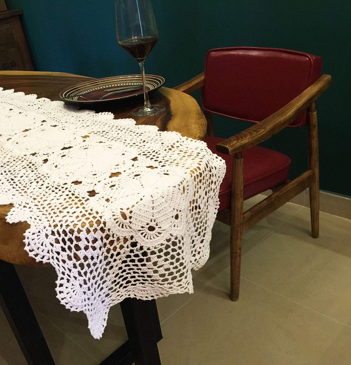 Handmade White Crochet Cotton Table Runner - 16x51 Inches Lace Doily Rectangular Dresser Scarf for Dining Table, Coffee Table, and Home Decor