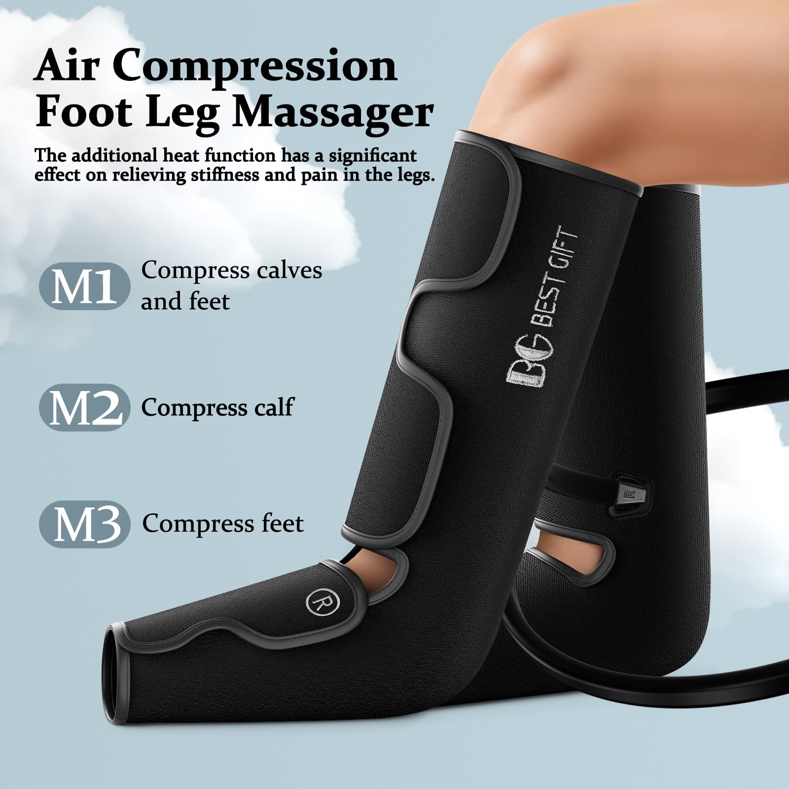 Electric Air Compression Leg Massager with Heat - Gifts for Men & Women, Dad & Mom - Relief for Foot, Leg, Calf, Thigh, Knee Pain - Helps with Varicose Veins, Muscle Fatigue, Cramps, Swelling - Perfect for Christmas, Mother's Day & Father's Day - Ideal for Home Use, Office Relaxation & Post-Workout Recovery