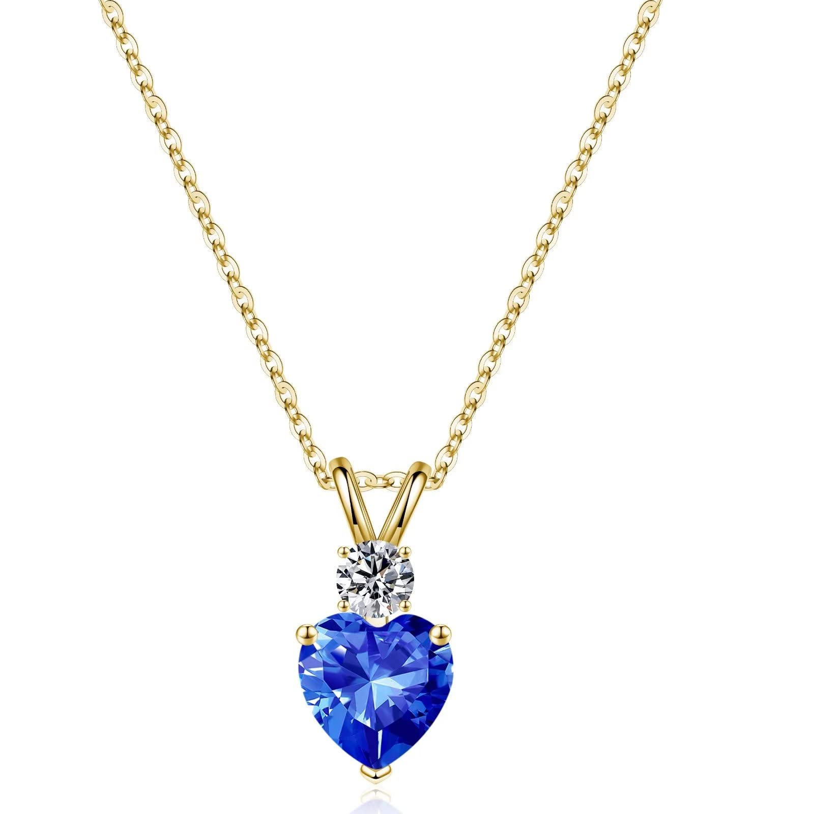 925 Sterling Silver Birthstone Necklace for Women - 1.2 Ct Heart Pendant with Genuine Birthstone | Personalized Jewelry Gift for Anniversary, Valentine's Day, Mother's Day, Christmas & Birthday | Perfect for Wife, Girlfriend, Mom & Loved Ones | Elegant Everyday Wear & Special Occasion Gift