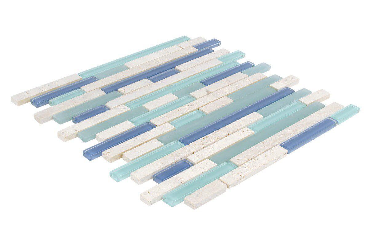Premium Glass Travertine Aqua Blend Mosaic Tile Brick - Waterproof Kitchen Backsplash for Bathroom, Shower Wall & Poolside Decor