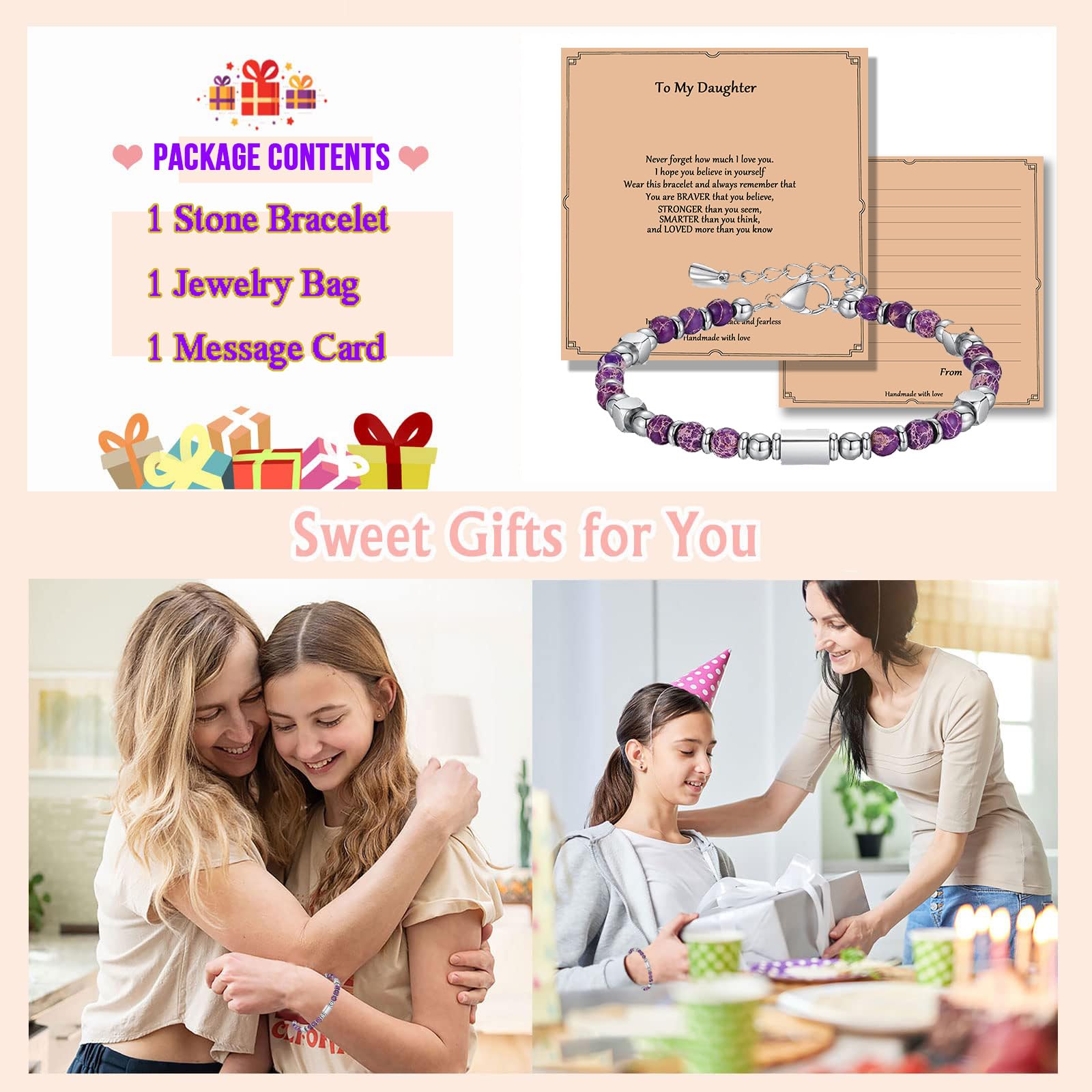 Mother Daughter Bracelets - Unique Handmade Gifts for Women, Teen Girls from Mom & Dad | Trendy Cute Inspirational Jewelry for Birthday, Valentine's Day | Perfect for Family Bonding, Special Occasions & Daily Wear