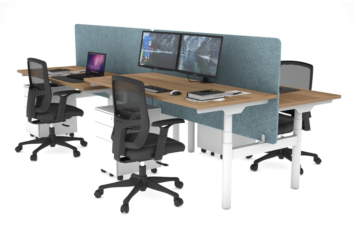 Flexi Premium Height Adjustable 4-Person H Bench Workstation - White Frame [1400L x 700W] - Ergonomic Office Desk for Collaborative Workspaces & Coworking Environments