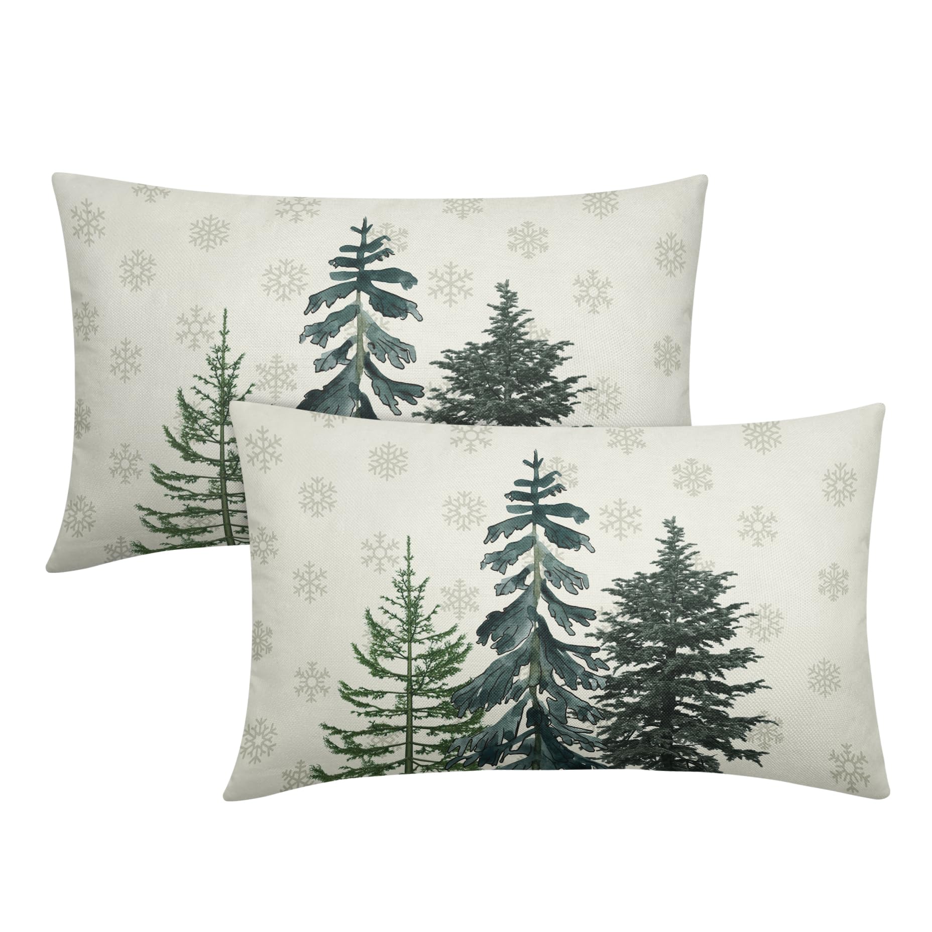 12x20 Inch White Christmas Tree Snowflake Lumbar Pillow Covers - Set of 2 Cotton Linen Decorative Cushion Cases for Sofa, Couch & Outdoor Winter Holiday Farmhouse Decor | Perfect for Living Room, Bedroom & Seasonal Home Styling