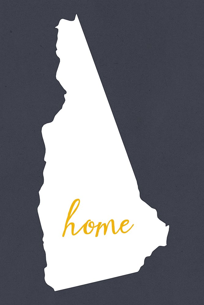 New Hampshire Home State White on Gray 55437 - 24x36 Signed Art Print, Wall Decor Poster for Living Room, Office & Home Decoration