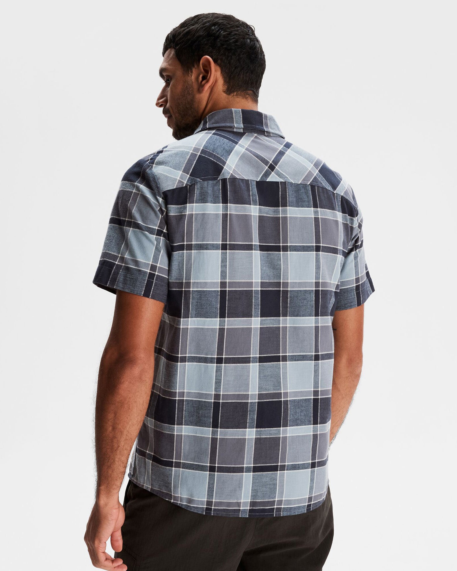 Men's Fyfe Short Sleeve Shirt - Mid Navy Plaid Casual Button Down Shirt for Summer, Outdoor & Office Wear