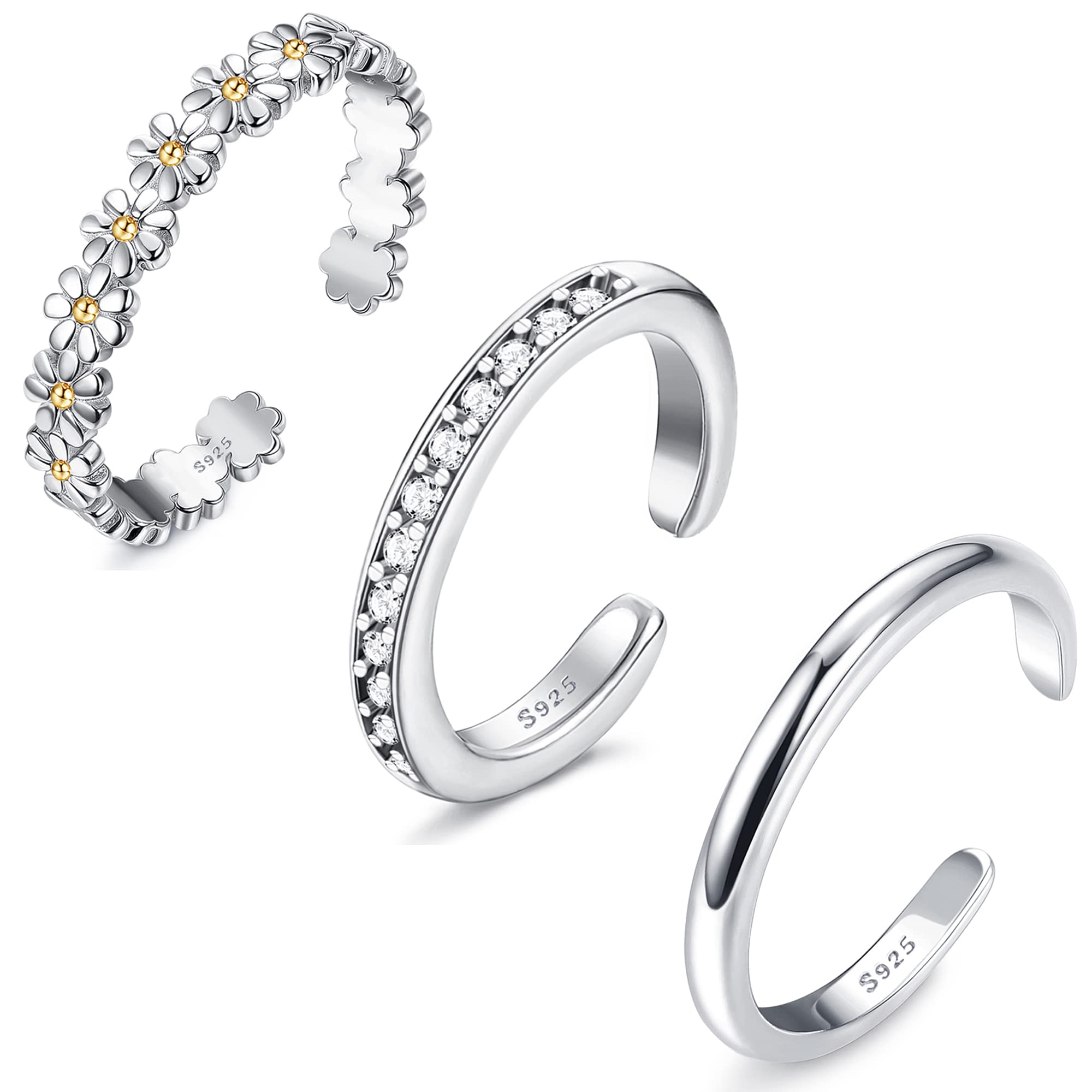 925 Sterling Silver Toe Rings for Women - Adjustable Daisy CZ Toe Jewelry | Elegant Summer Sandal Accessories for Beach, Wedding & Pedicure Days