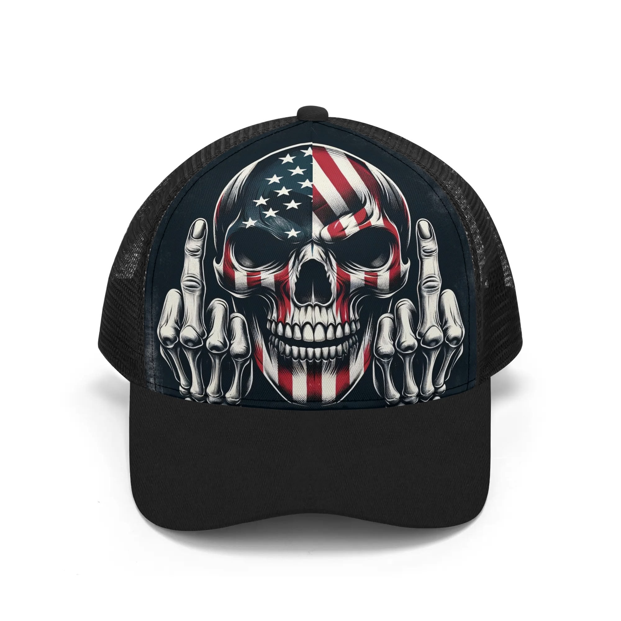 Skull Middle Finger Trucker Hat - Adjustable Mesh Snapback Cap for Men & Women - Perfect for Bikers, Motorcycle Riders & Streetwear Fashion