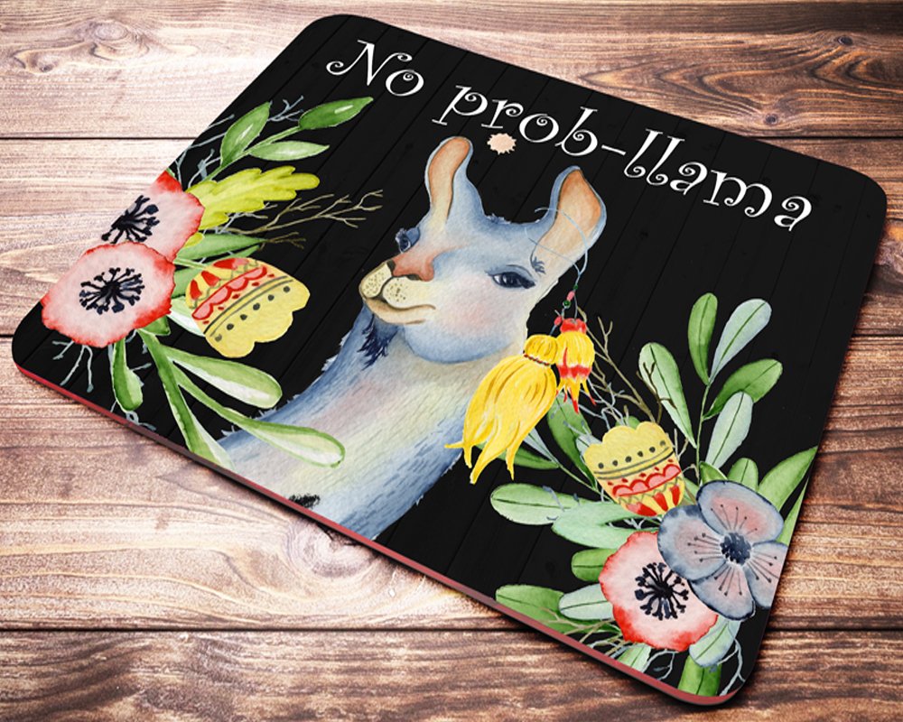 No Prob-Llama Funny Mouse Pad - Cute Floral Quote Llama Mousepad for Women & Teachers - Perfect Desk Accessory for Office, Home & Gaming - Great Gift Idea for Birthday, Christmas & Coworkers