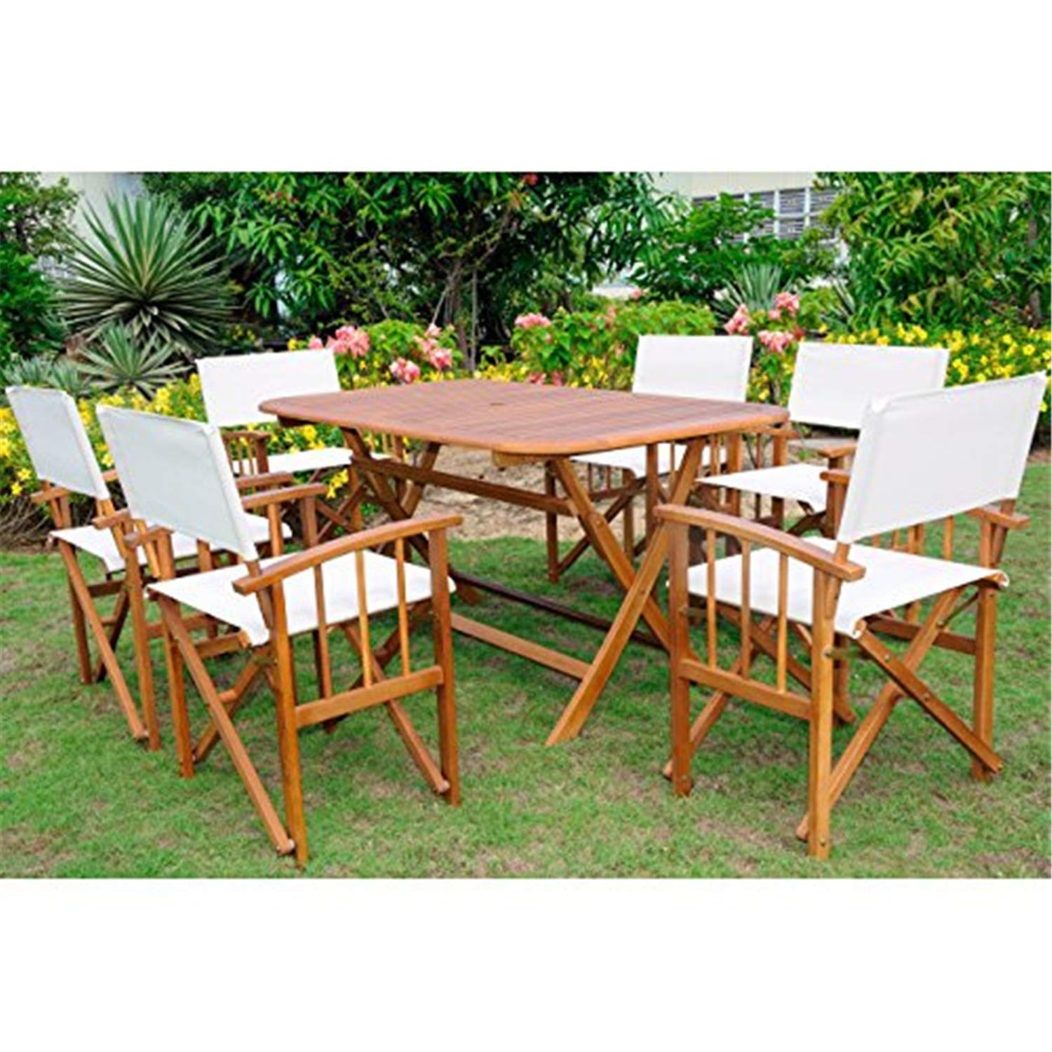 International Caravan Furniture Cariati 7-Piece Acacia Wood Patio Set - Durable Outdoor Dining Table & Chairs for Garden, Backyard, Poolside