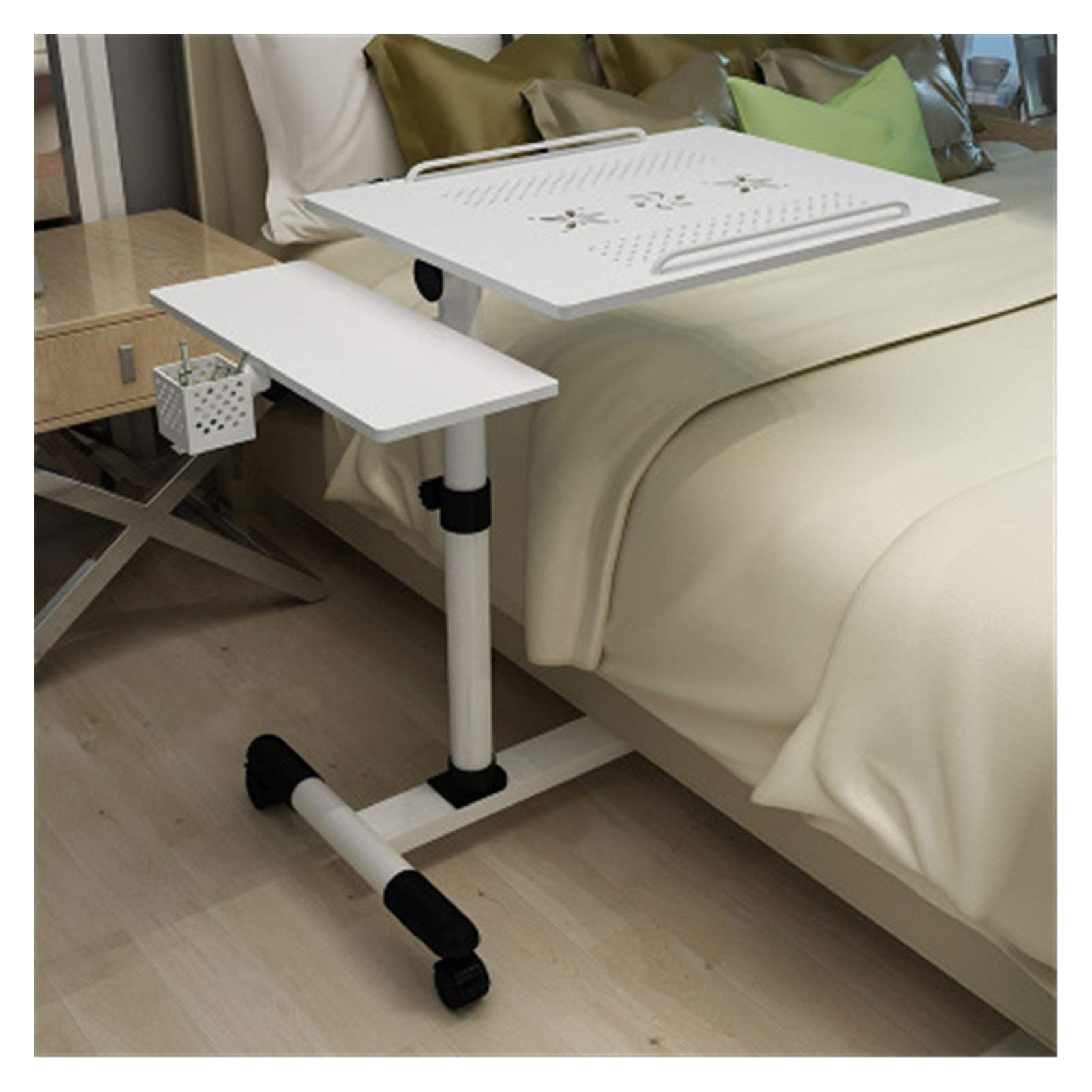 Foldable Adjustable Laptop Bed Table with Wheels - Portable Standing Desk for Home Office, Rotating Computer Table for Bed, Sofa & Dorm Use - Clear Mobile Side Table (Perfect for Work, Study & Relaxing in Bed)