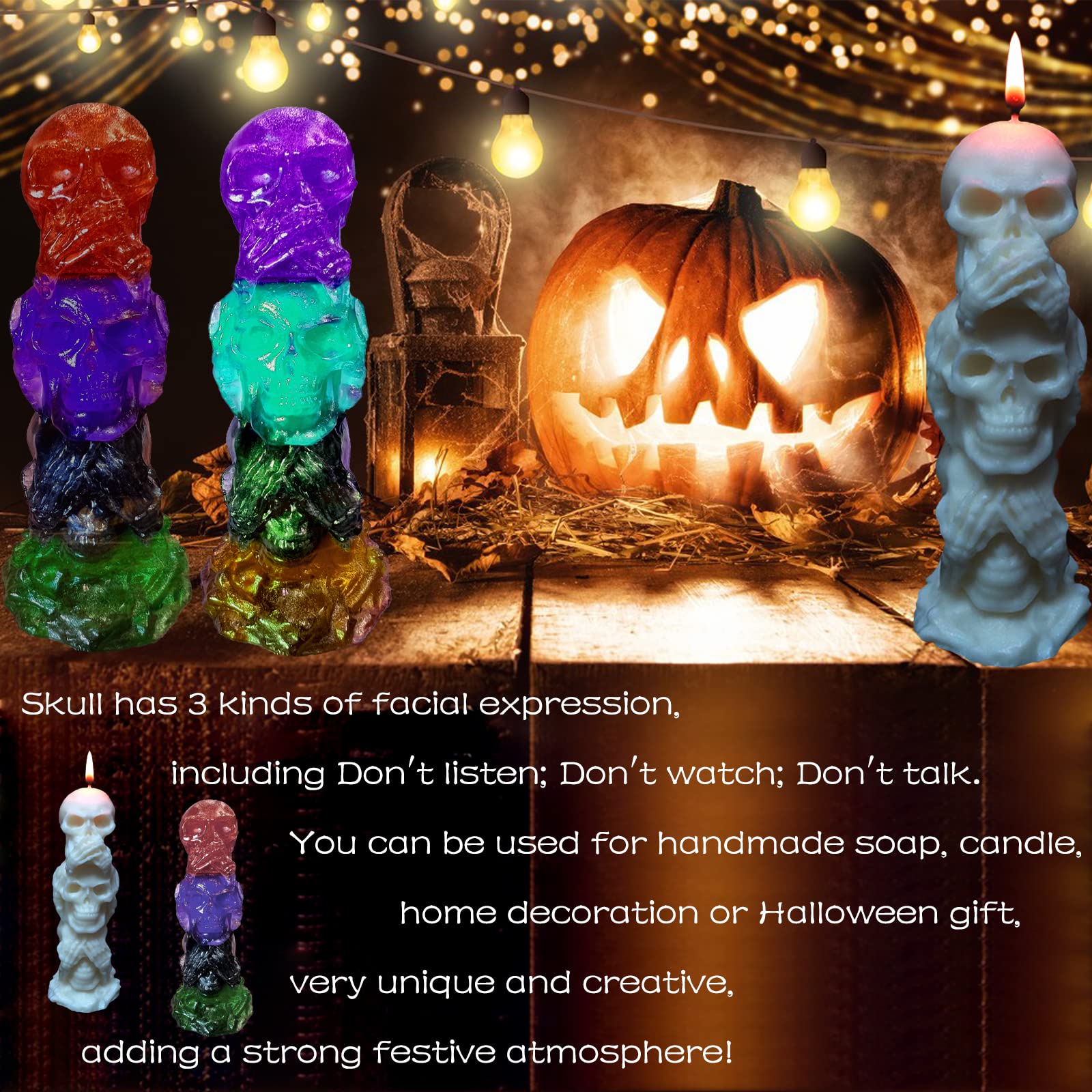 3D Skull Skeleton Silicone Molds for DIY Epoxy Resin, Handmade Soap & Aromatherapy Candles - Halloween Decor, Crafting Supplies & Home Decoration - Perfect for Spooky Parties, Gothic Decor & Creative Art Projects