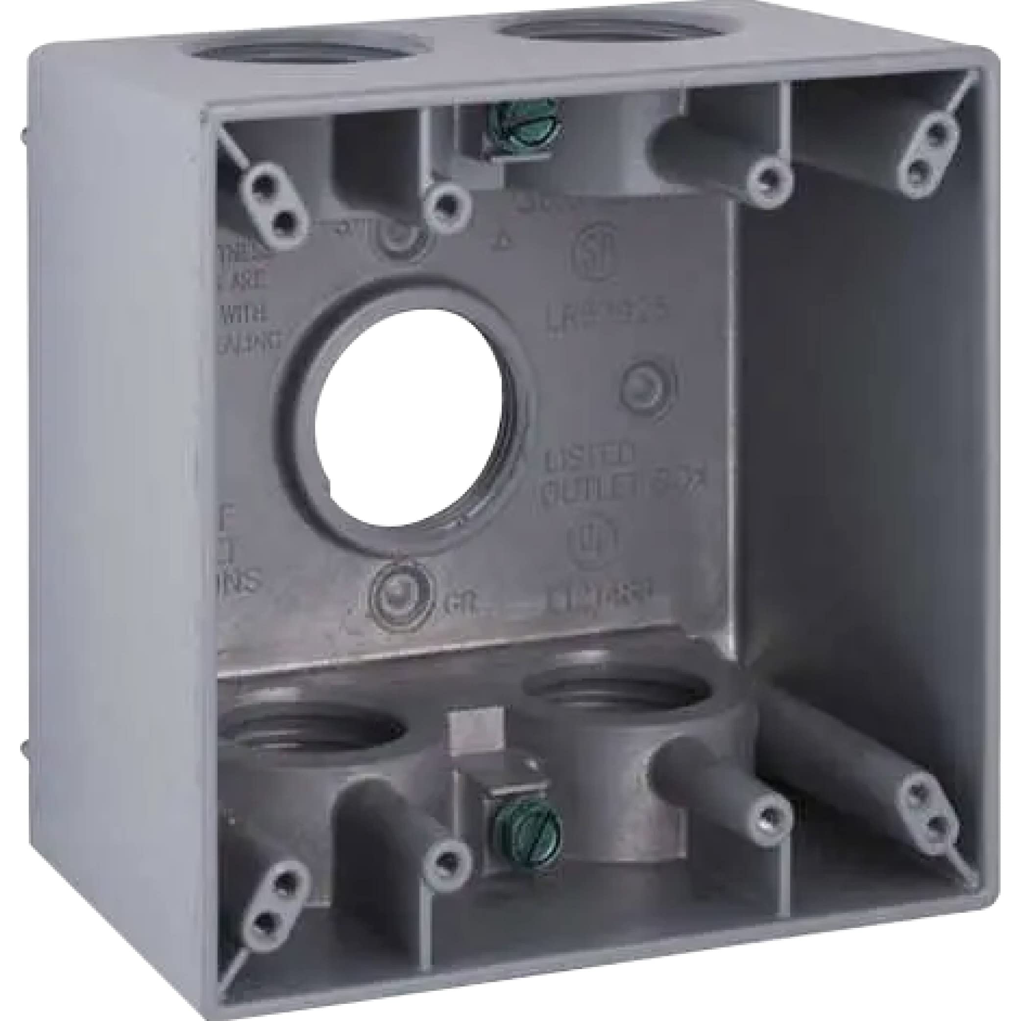 TayMac 5388-0 2-Gang Weatherproof Deep Electrical Box with Five 3/4-in. Threaded Outlets (Gray) - Outdoor Junction Box for Outlet, Switch & GFCI - Ideal for Patio, Garden & Pool Area Wiring
