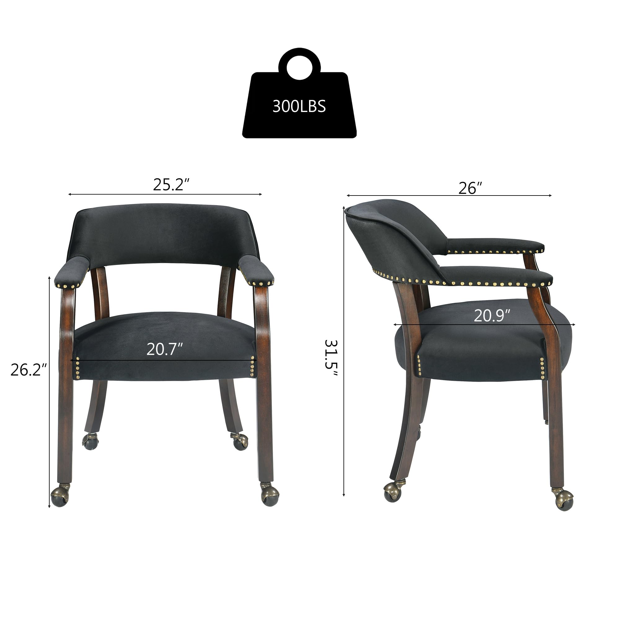 LEEMTORIG Large Rolling Dining Chairs with Casters - 26