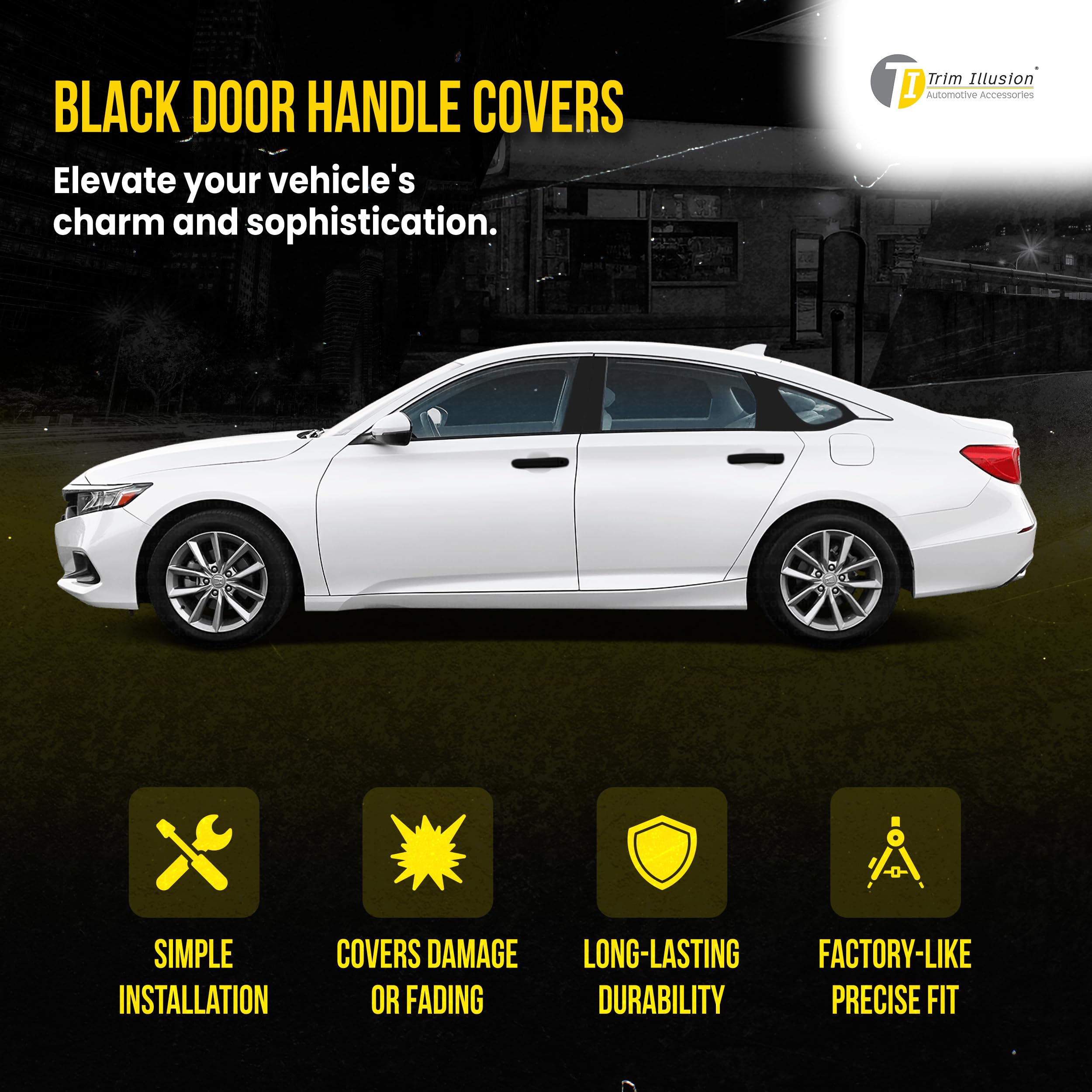 Snap On Gloss Black Car Door Handle Cover Trim Accessories for Honda Accord 2018-2023 (No Smart Key) - DH6293BLK | Upgrade Your Vehicle's Style & Protection for Daily Driving & Car Shows