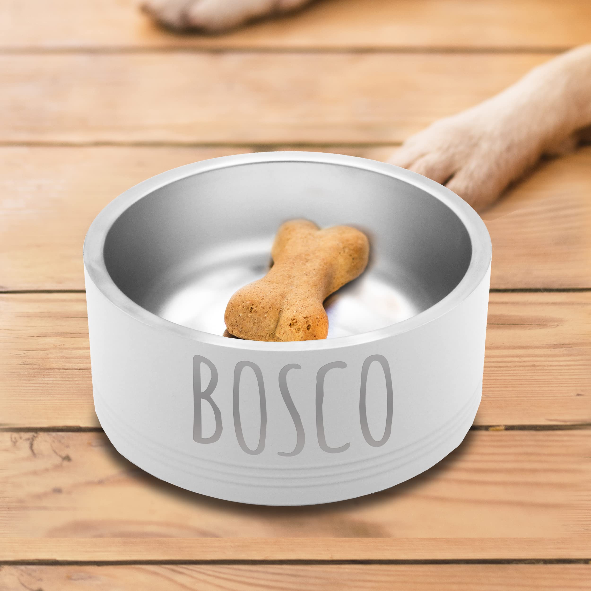 Custom Personalized Stainless Steel Dog or Cat Bowl - Engraved Pet Food & Water Dish with Non-Slip Bottom (Small 18oz, White) | Perfect for Home, Travel & Gifts