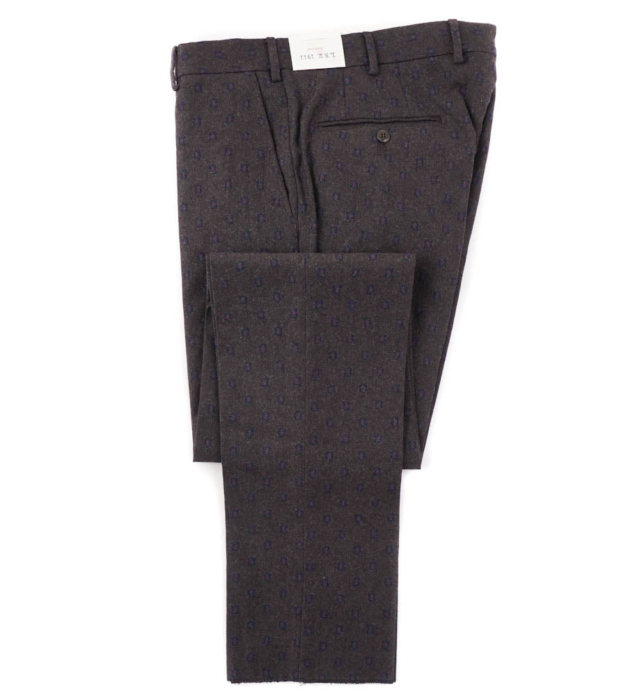 L.B.M. 1911 Brown & Blue Jacquard Wool Pants for Men - Classic Vintage Style Dress Pants for Business, Office, and Formal Occasions