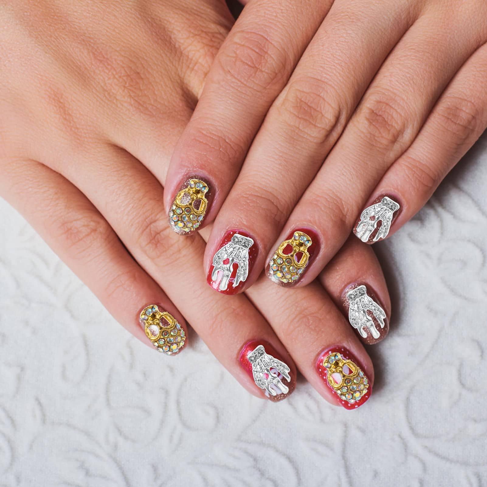40PCS Nail Art Stickers - Skull Head Alloy Jewelry Nail Decor with Diamonds | Manicure Tips & Charms for Nails & Cellphone | Perfect for Halloween, Gothic Style & DIY Nail Art