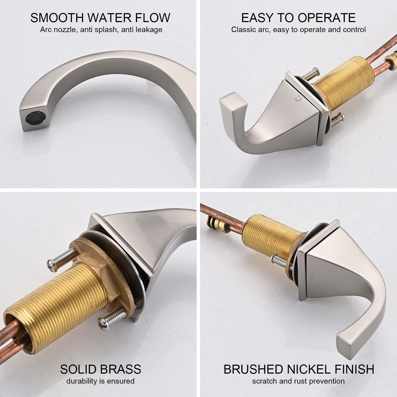 Premium Brushed Nickel 8-Inch Widespread Bathroom Faucet - 2-Handle Brass Sink Faucet for 3-Hole Lavatory with Pop-Up Drain & Supply Hoses - Perfect for Modern Bathroom Renovation & Vanity Upgrades