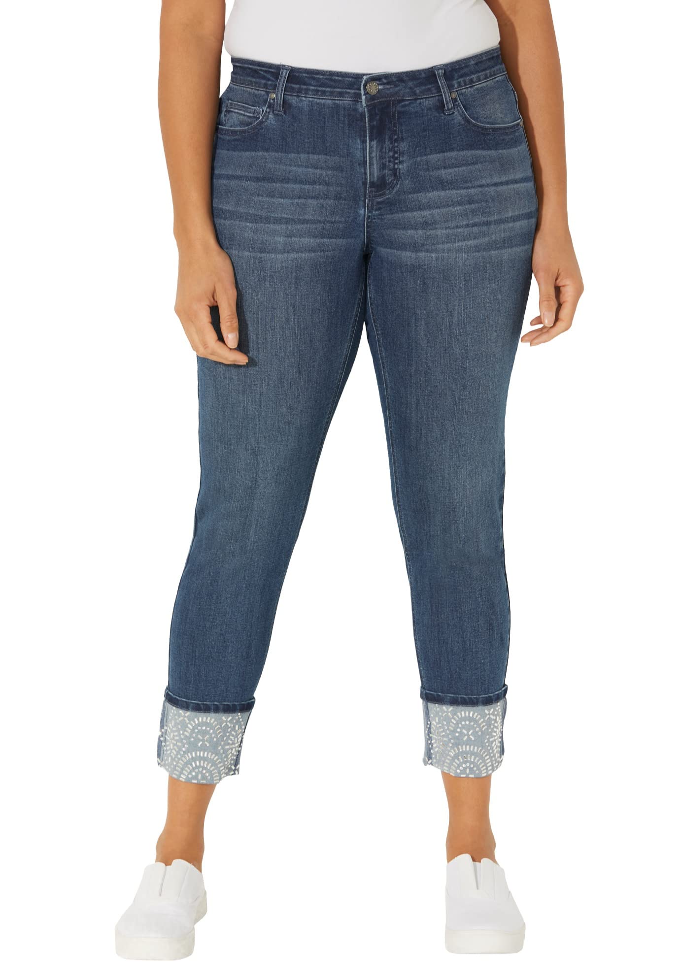Catherine's Women's Plus Size Stretch Shimmer Cuff Jeans - Comfortable High-Waisted Denim Pants for Casual Wear & Night Out
