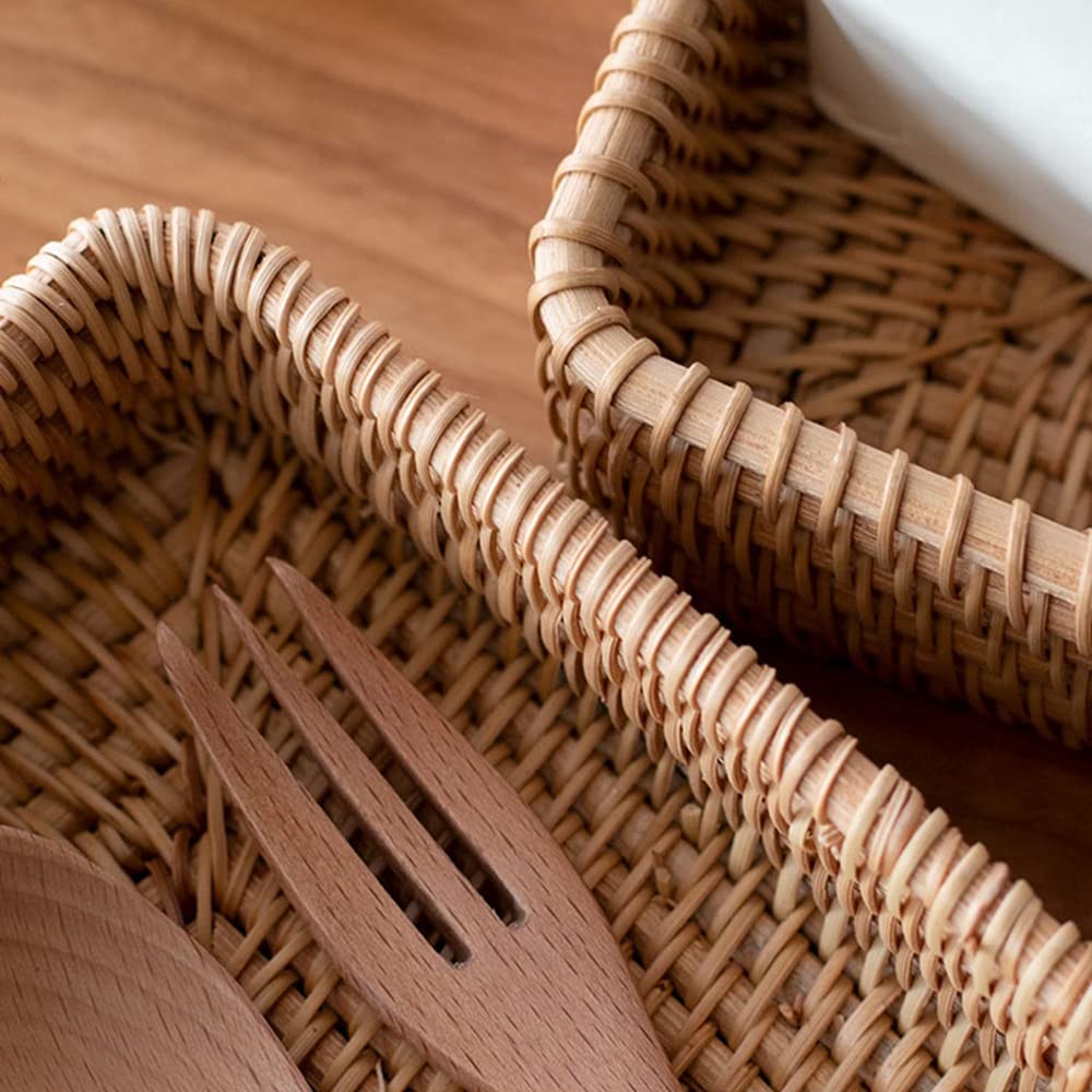 Handmade Rattan Woven Storage Basket - Natural Straw Organizer Box for Home & Office (Large/Small) | Perfect for Desk Organization, Bathroom Storage, and Living Room Decor