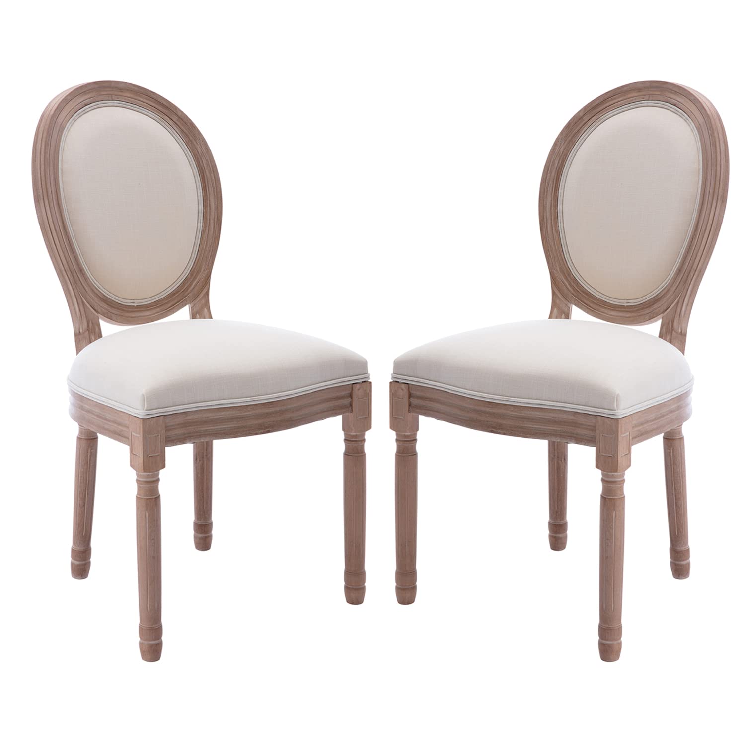 Kiztir French Dining Chairs Set of 2 - Farmhouse Style Round Back Upholstered Chairs with Solid Wood Legs for Dining Room, Bedroom, Kitchen & Restaurant | Mid Century Modern Design in Beige | Perfect for Home Decor, Entertaining Guests & Cozy Meals