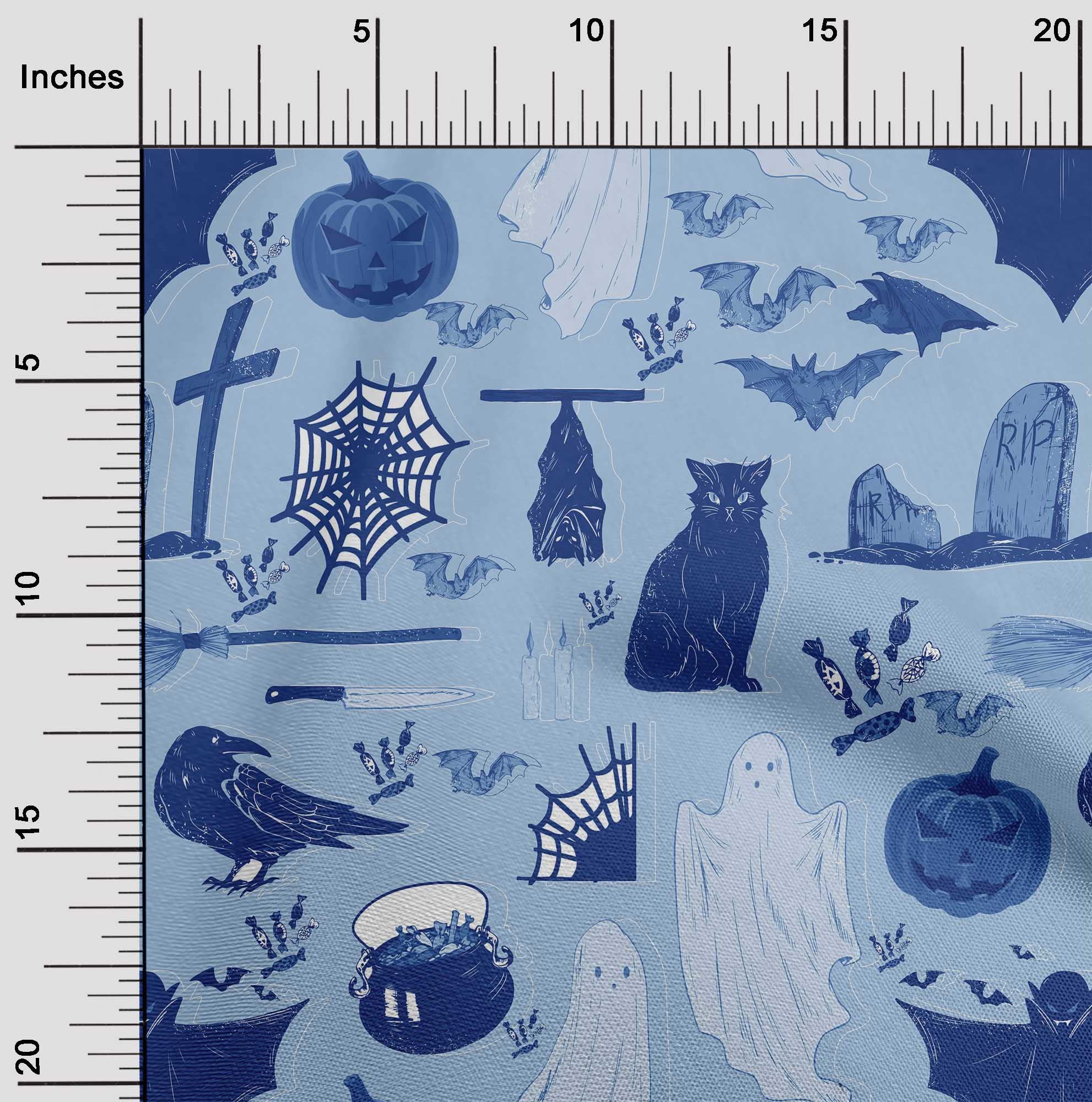 Velvet Blue Halloween Fabric by The Yard - 58 Inch Wide Printed Sewing Material for DIY Costumes, Dresses & Home Decor | Premium Quality for Clothing & Craft Projects