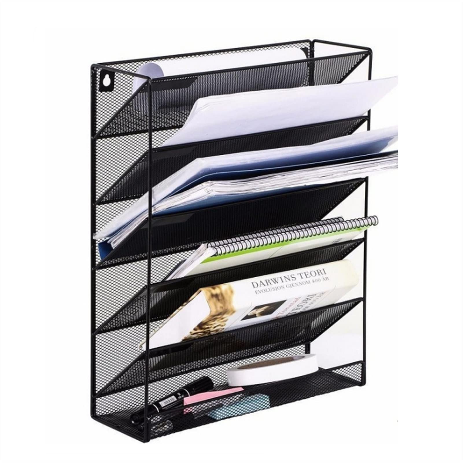 Modern Metal File Storage Rack - 5-Tier Wall Mounted Organizer for Office, Home & School | Magazine, Notebook & Document Holder | Space-Saving Desk Organization Solution for Small Spaces & Clutter-Free Workspaces