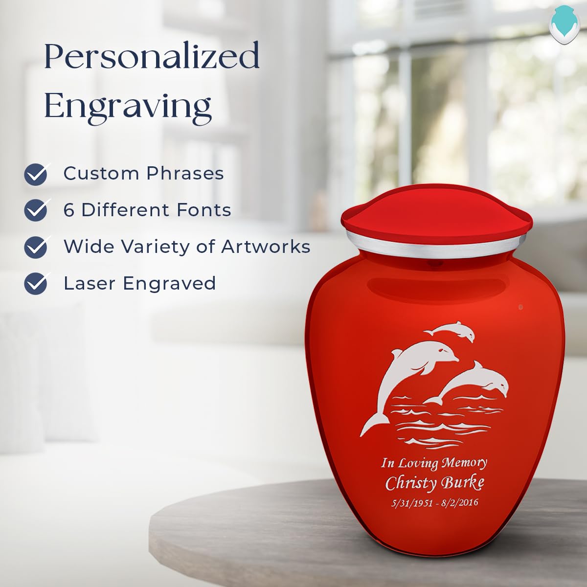 Personalized Dolphin Cremation Urns for Ashes - Large Bright Red Funeral Urn for Adults with Double-Side Engraving (Holds 200 lbs) - Memorial Keepsake for Loved Ones | Perfect for Home Display, Funeral Services & Memorial Ceremonies