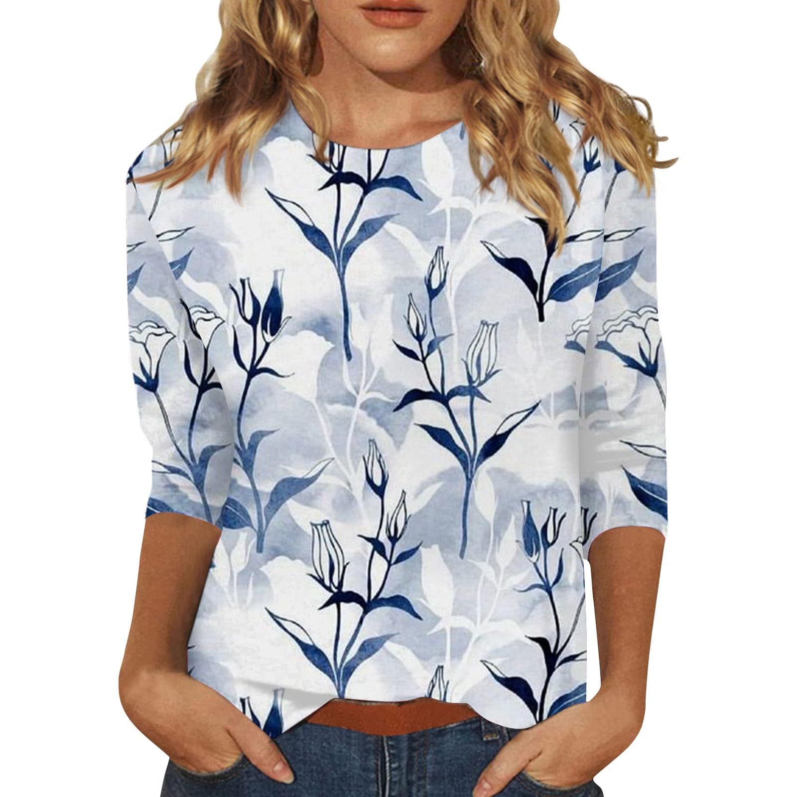 Trendy Women's Casual Printed Crew Neck Three Quarter Sleeve T-Shirt - Perfect for Everyday Wear, Outings & Layering